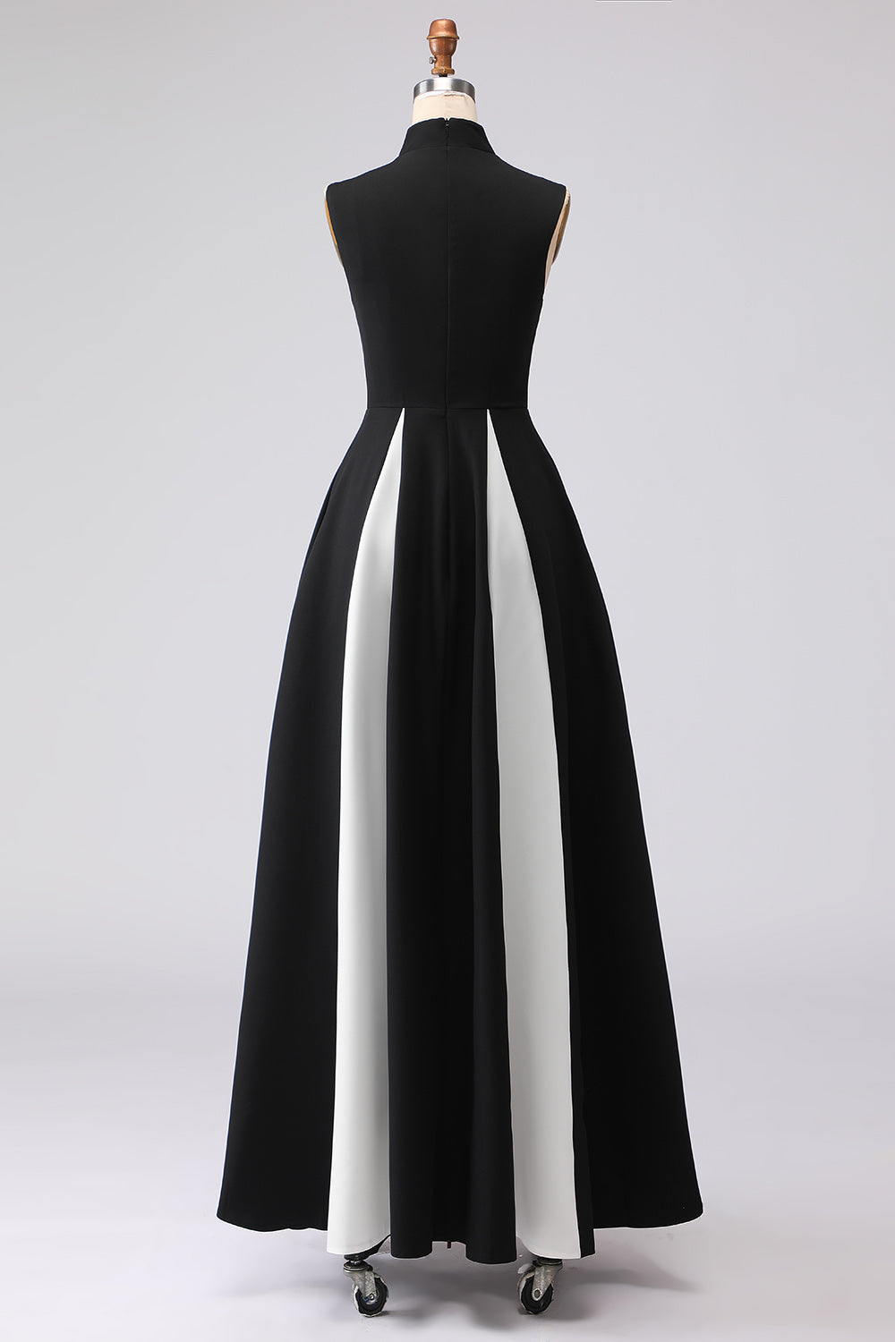 Black and White A-Line High Neck Long Formal Dress