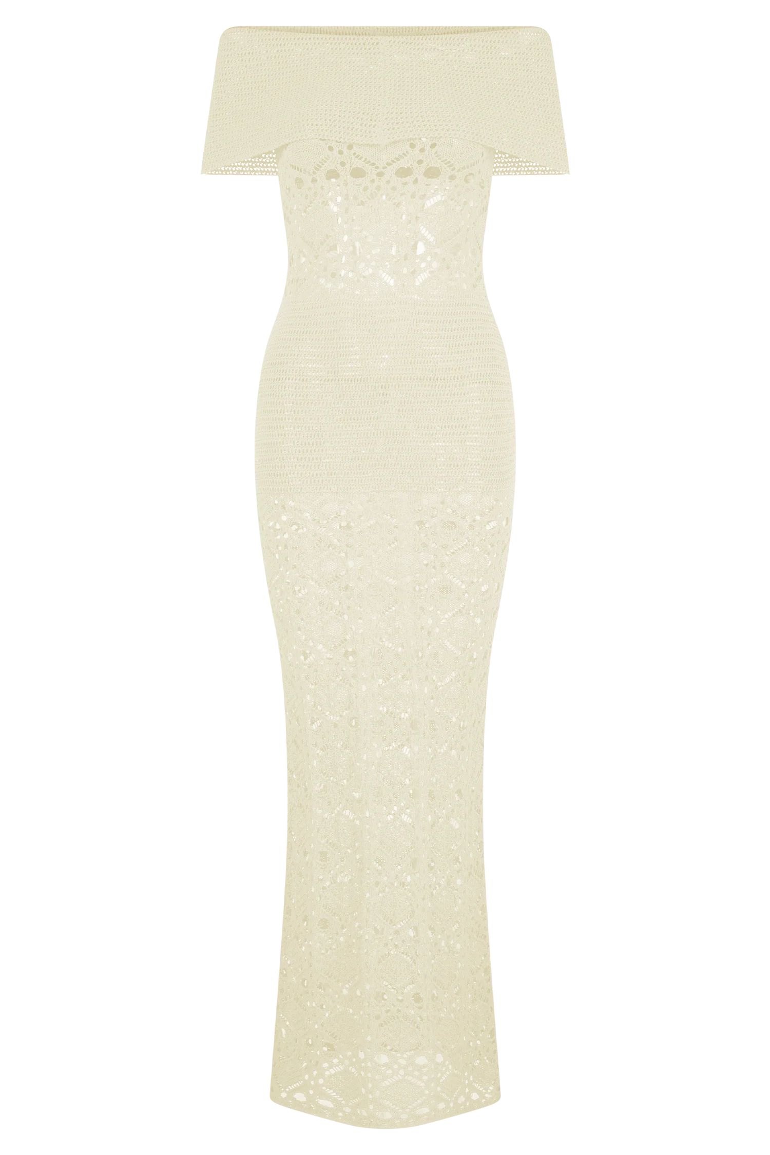 Solstice Off Shoulder Crochet Knit Maxi Dress - Ivory