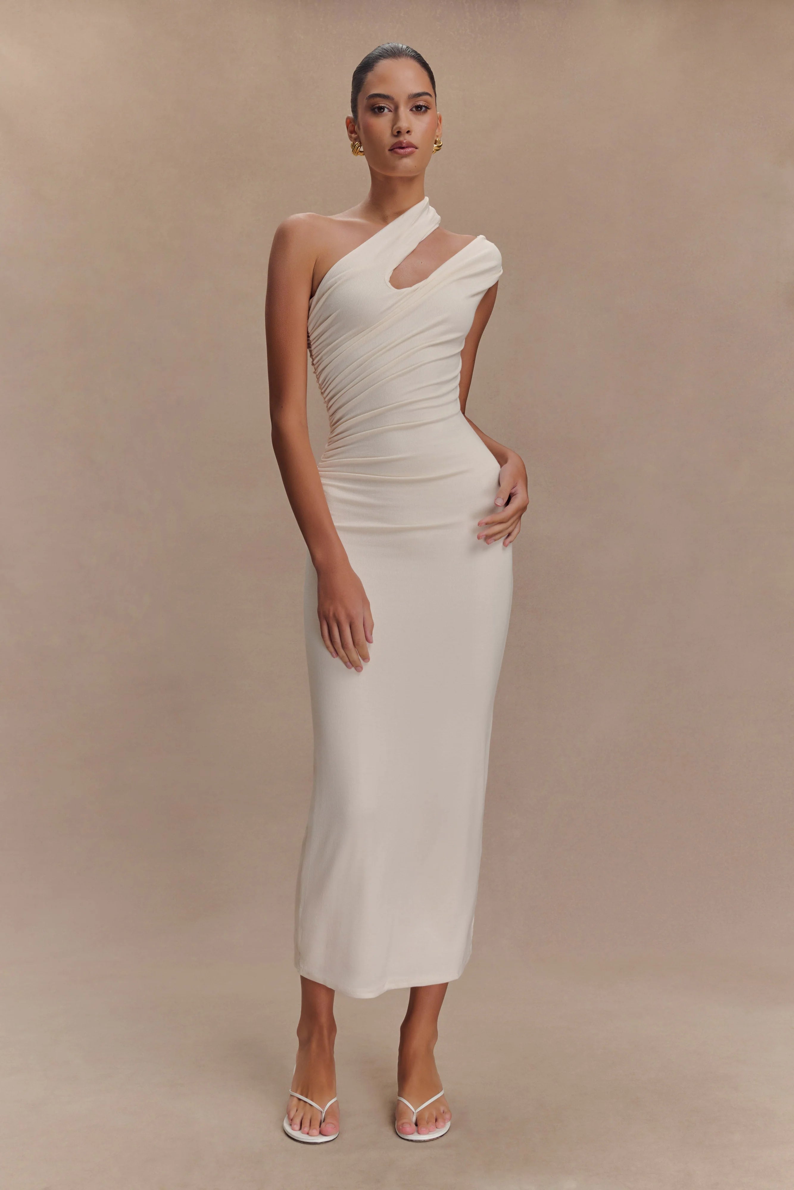 Anastasia One Shoulder Modal Midi Dress - Ivory