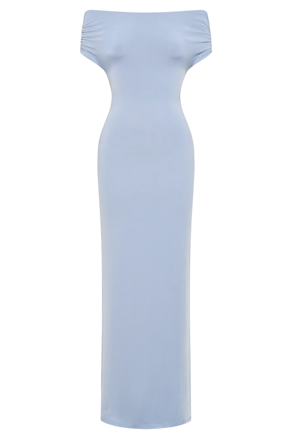 Imogen Off Shoulder Slinky Maxi Dress - Dusty Blue