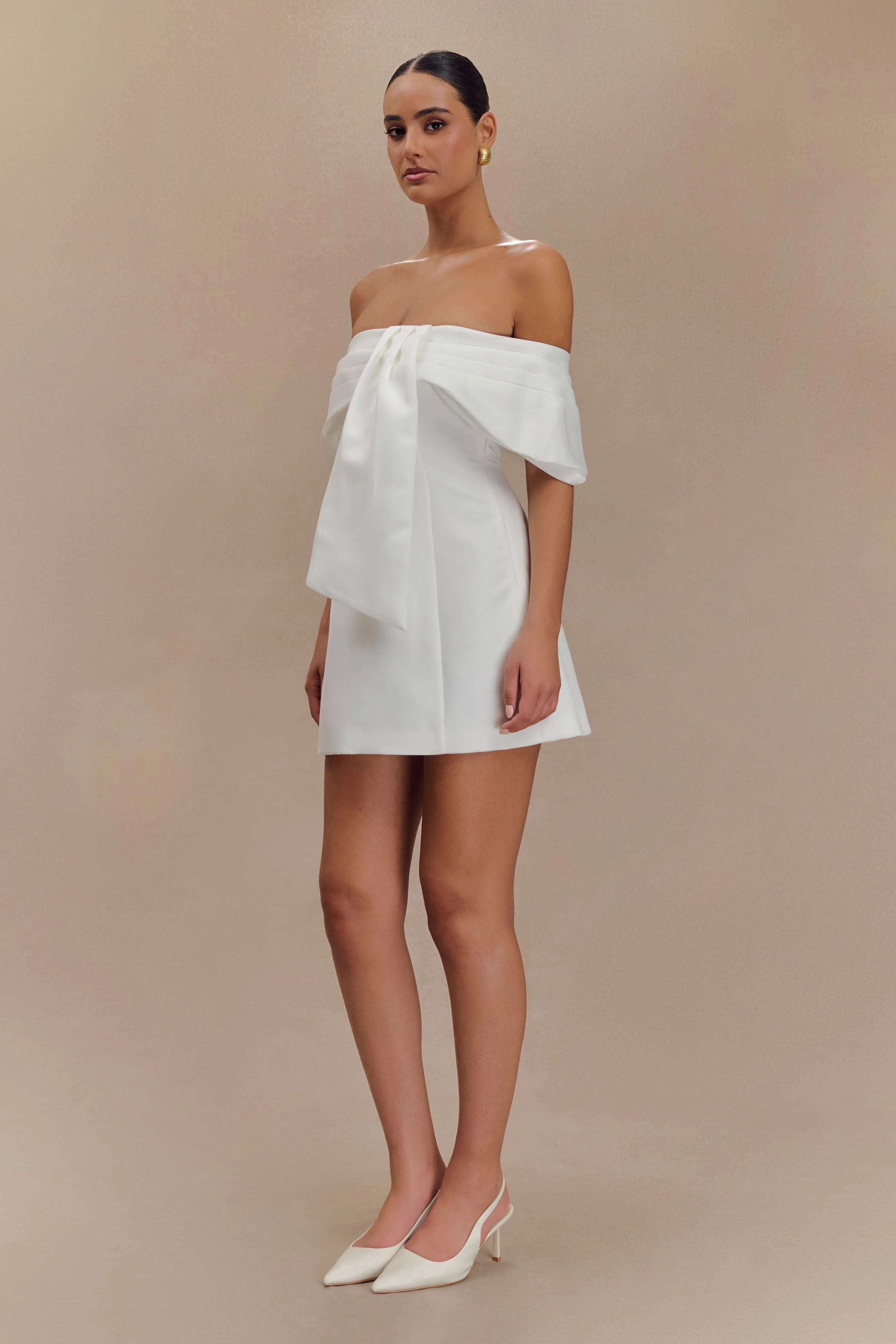 Gloria Mini Off Shoulder Drape Dress - White
