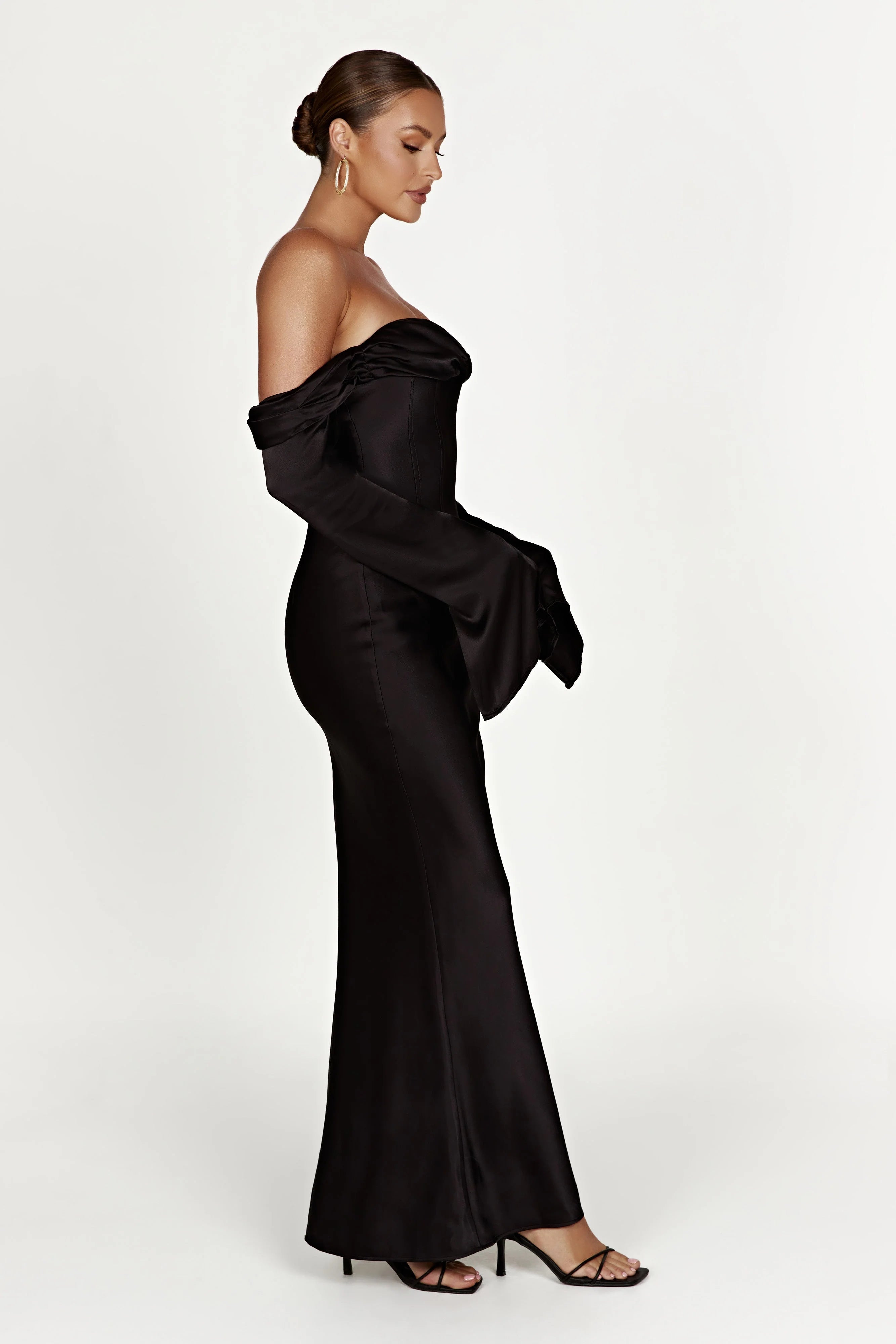 Giselle Off Shoulder Cowl Neck Maxi Dress - Black