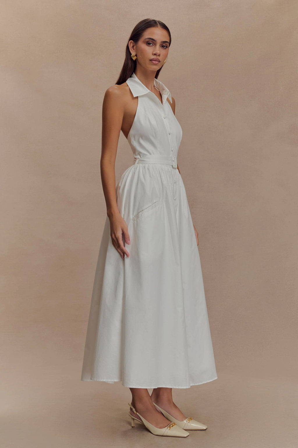 Cindy Collared Midi Dress - White
