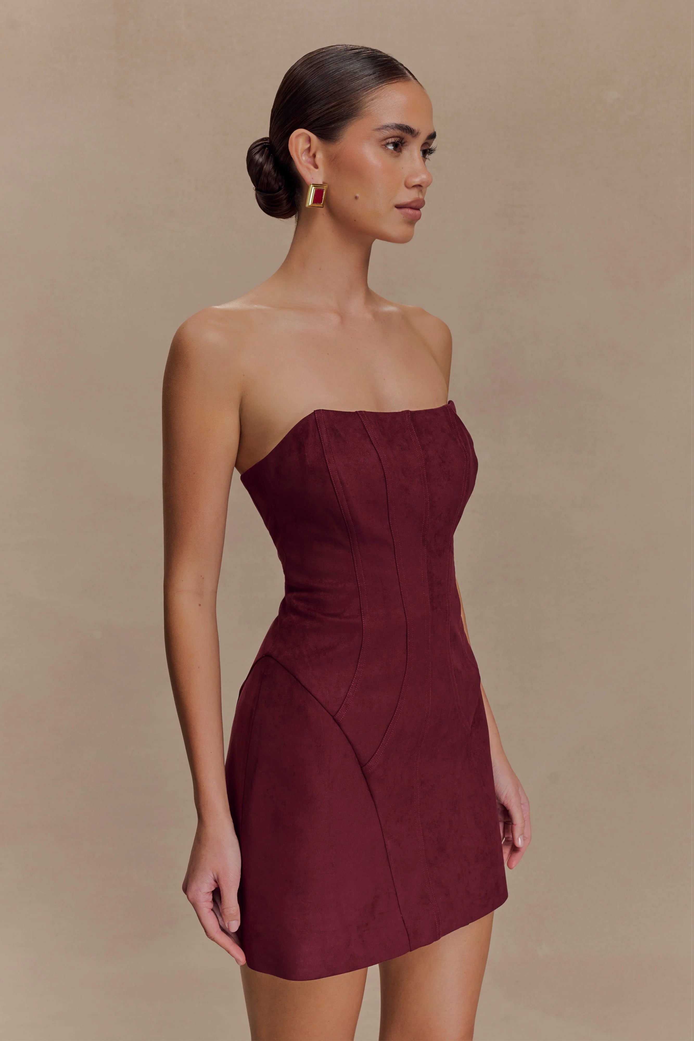 Andy Faux Suede Mini Dress - Wine