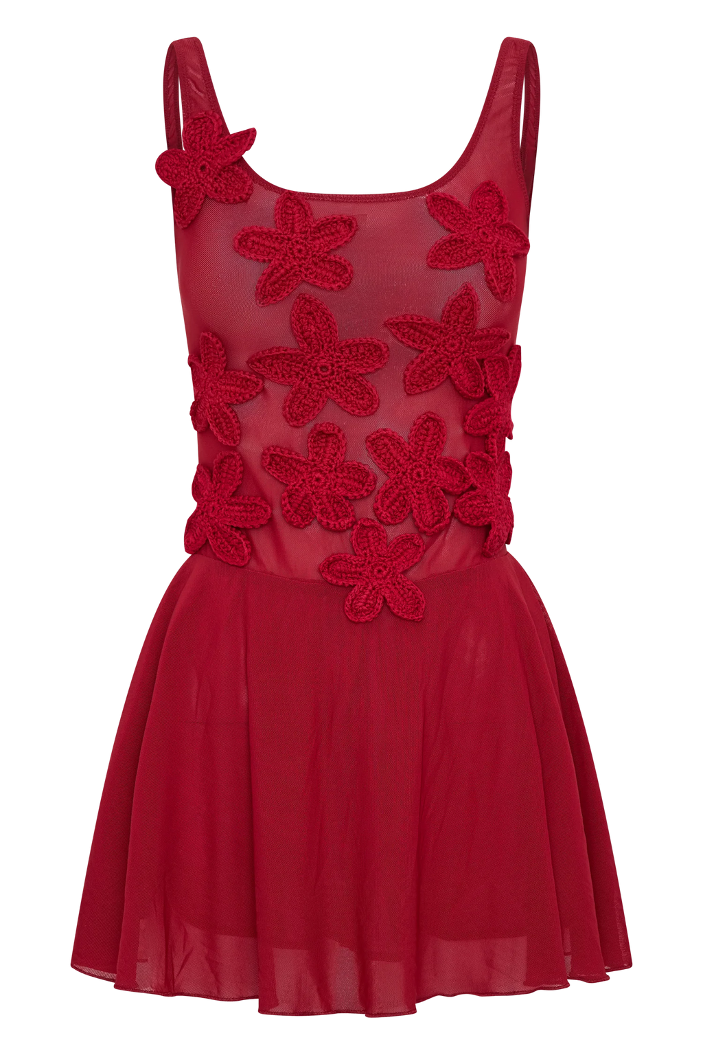 Melanie Mesh Mini Dress With Flowers - Ruby