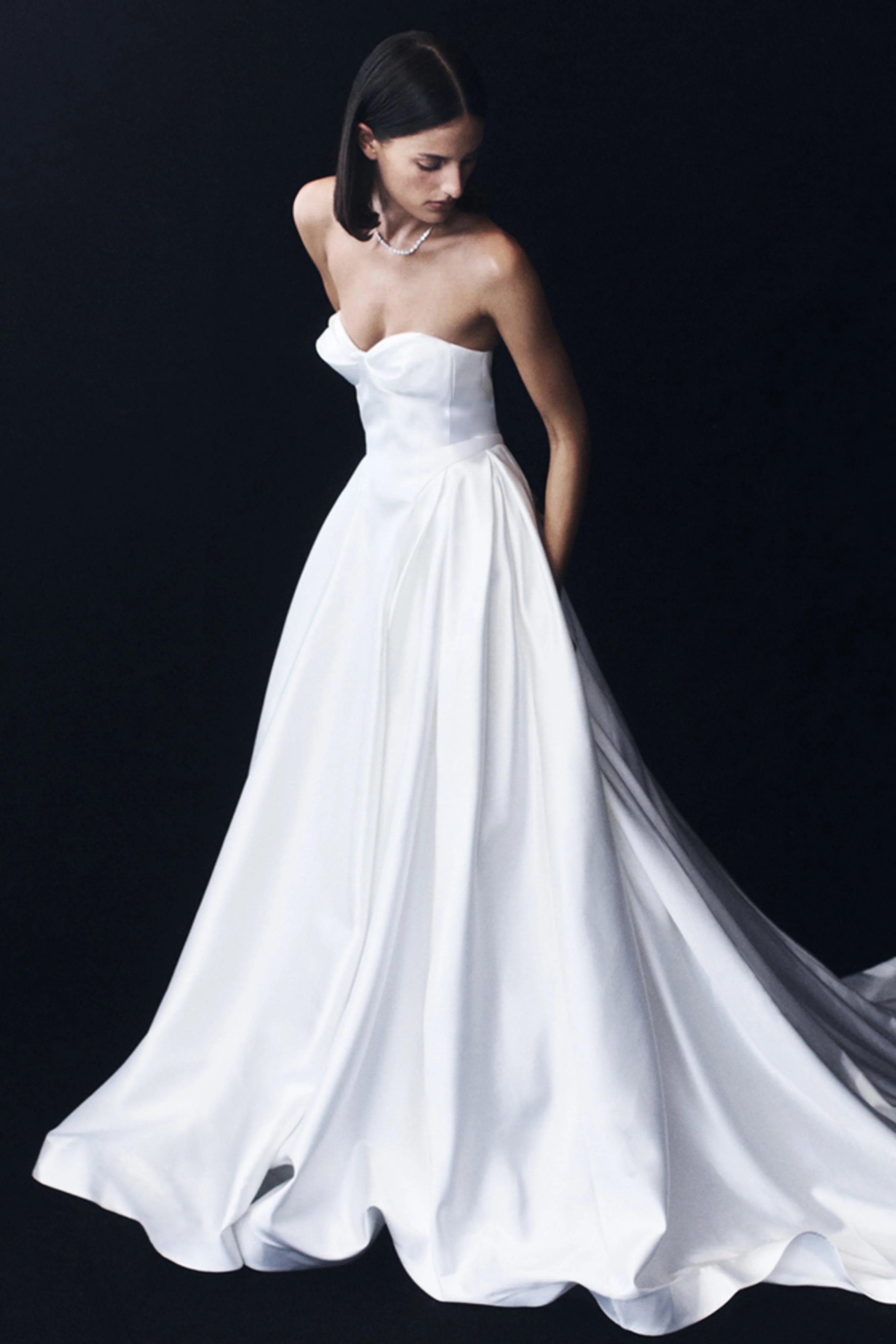Delphine Satin Strapless Maxi Gown - White