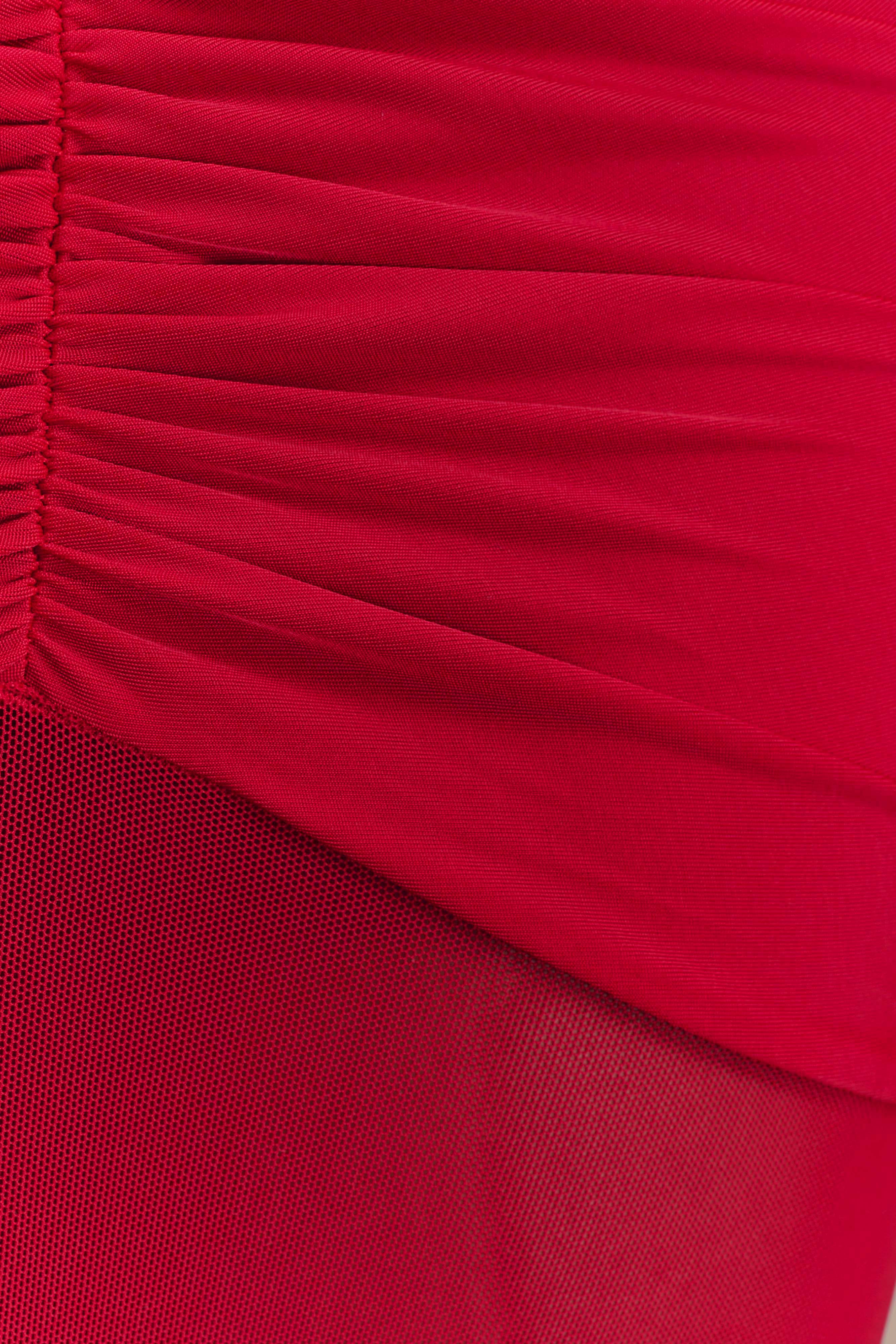 Delaney Slinky And Mesh Maxi Dress - Red