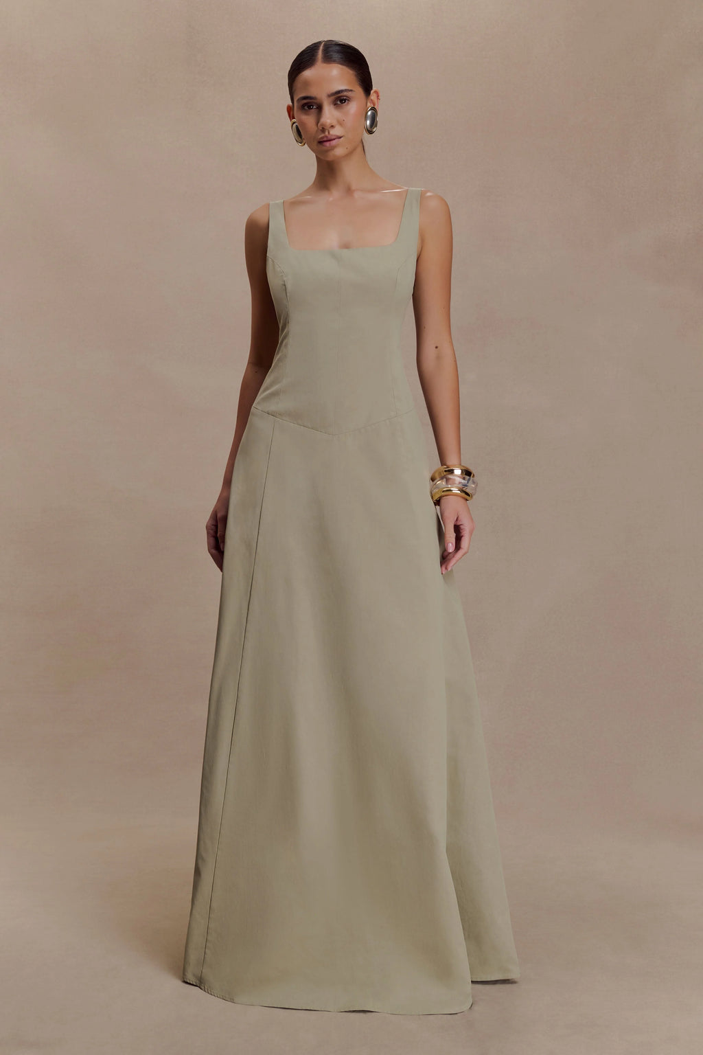 Salma Drop Waist Cotton Maxi Dress - Sage