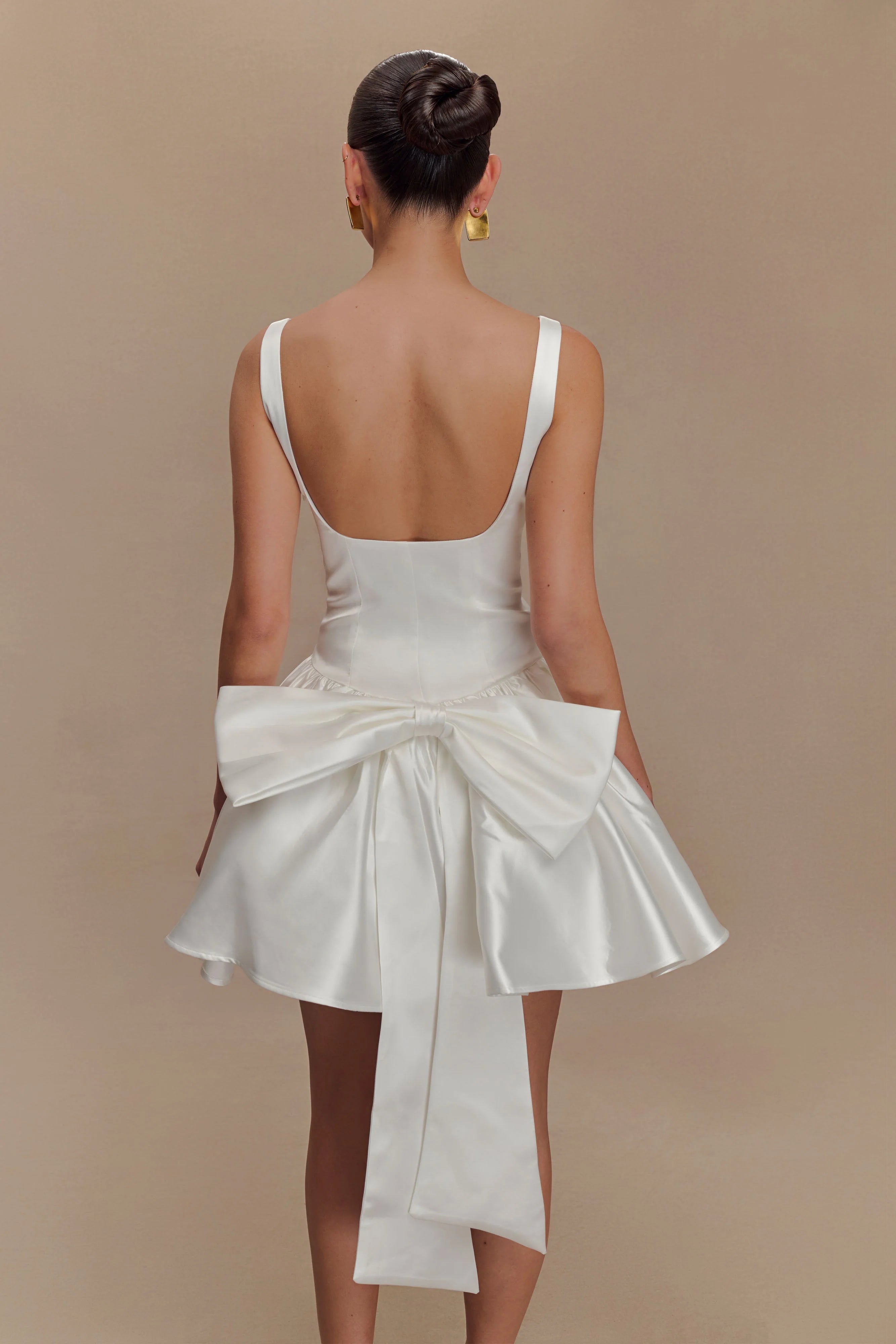 Felicia Satin Mini Dress With Bow - White