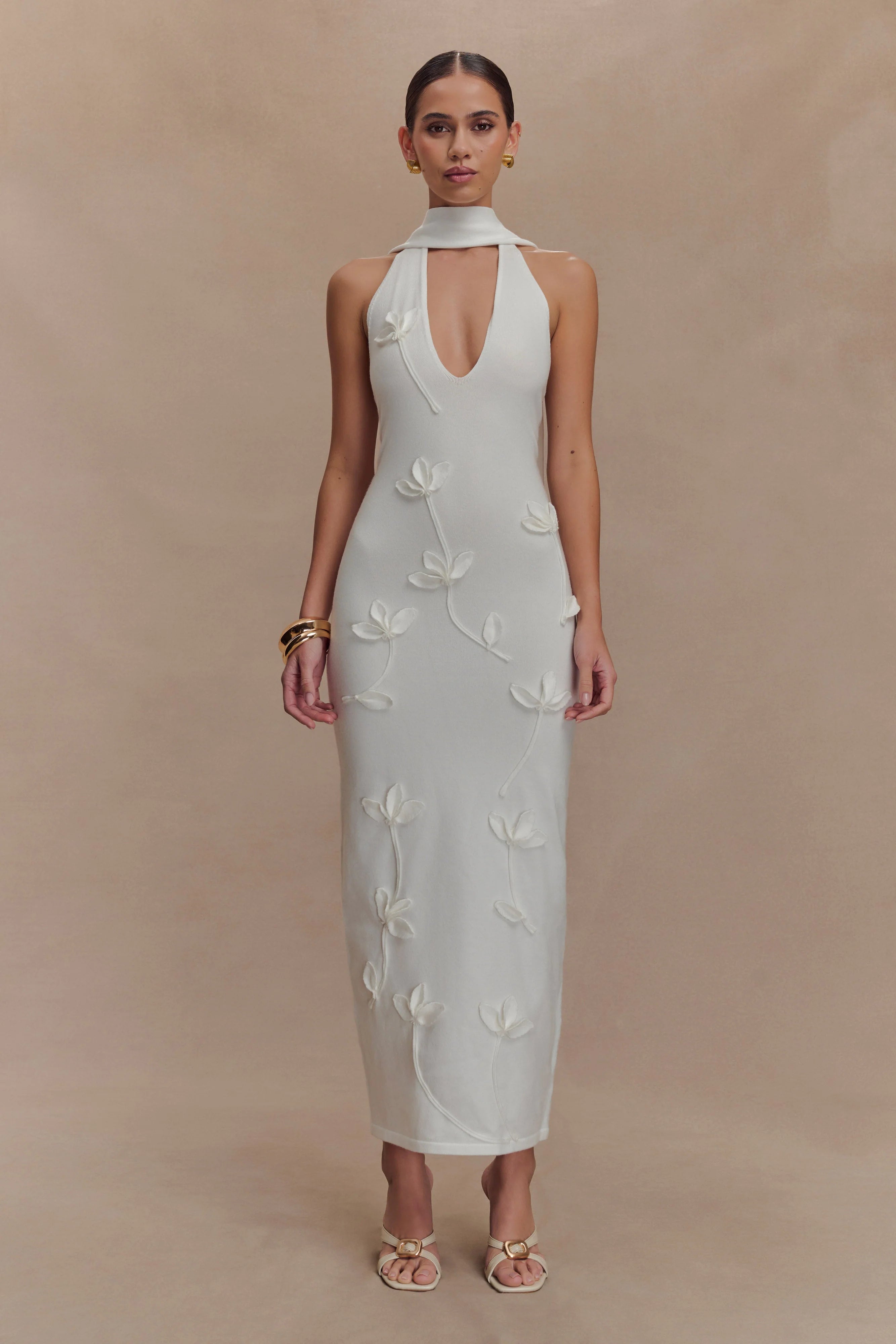 Wynn Floral Knit Midi Dress - White