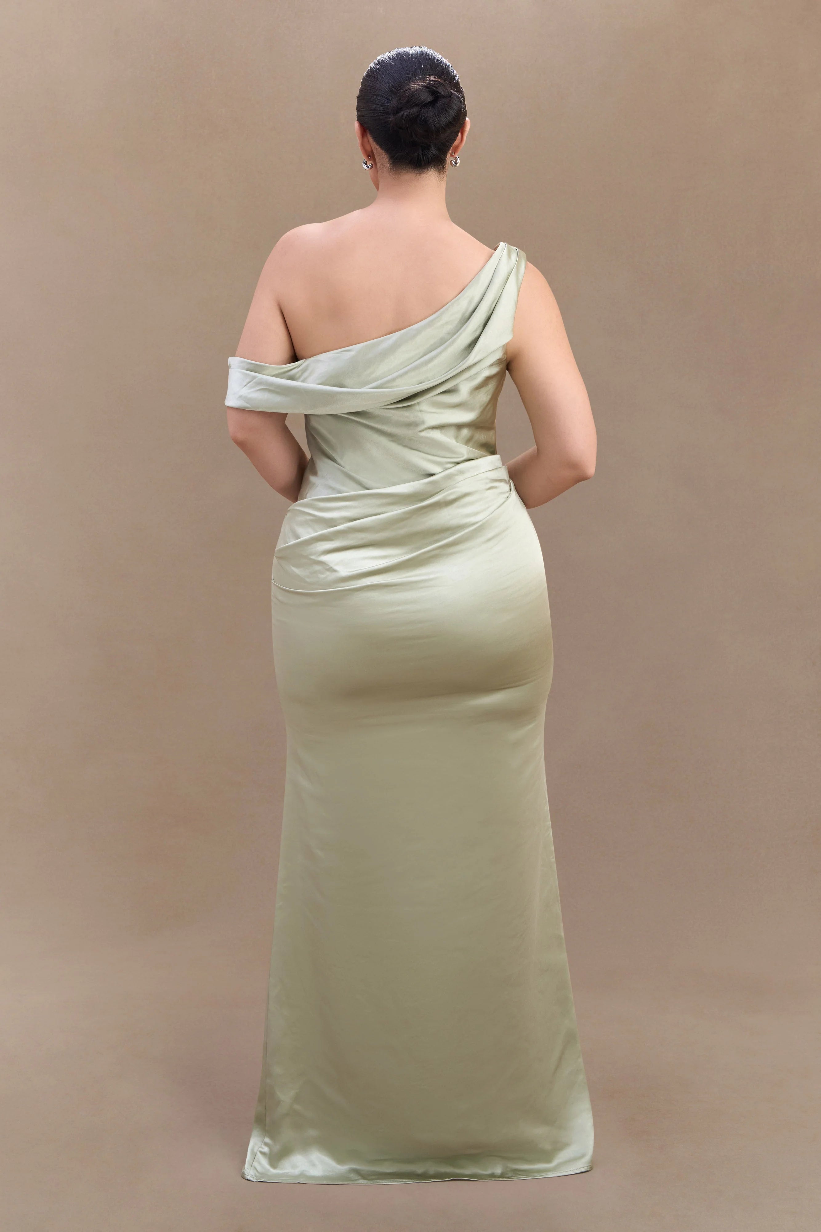Dalia Off Shoulder Satin Maxi Dress - Sage