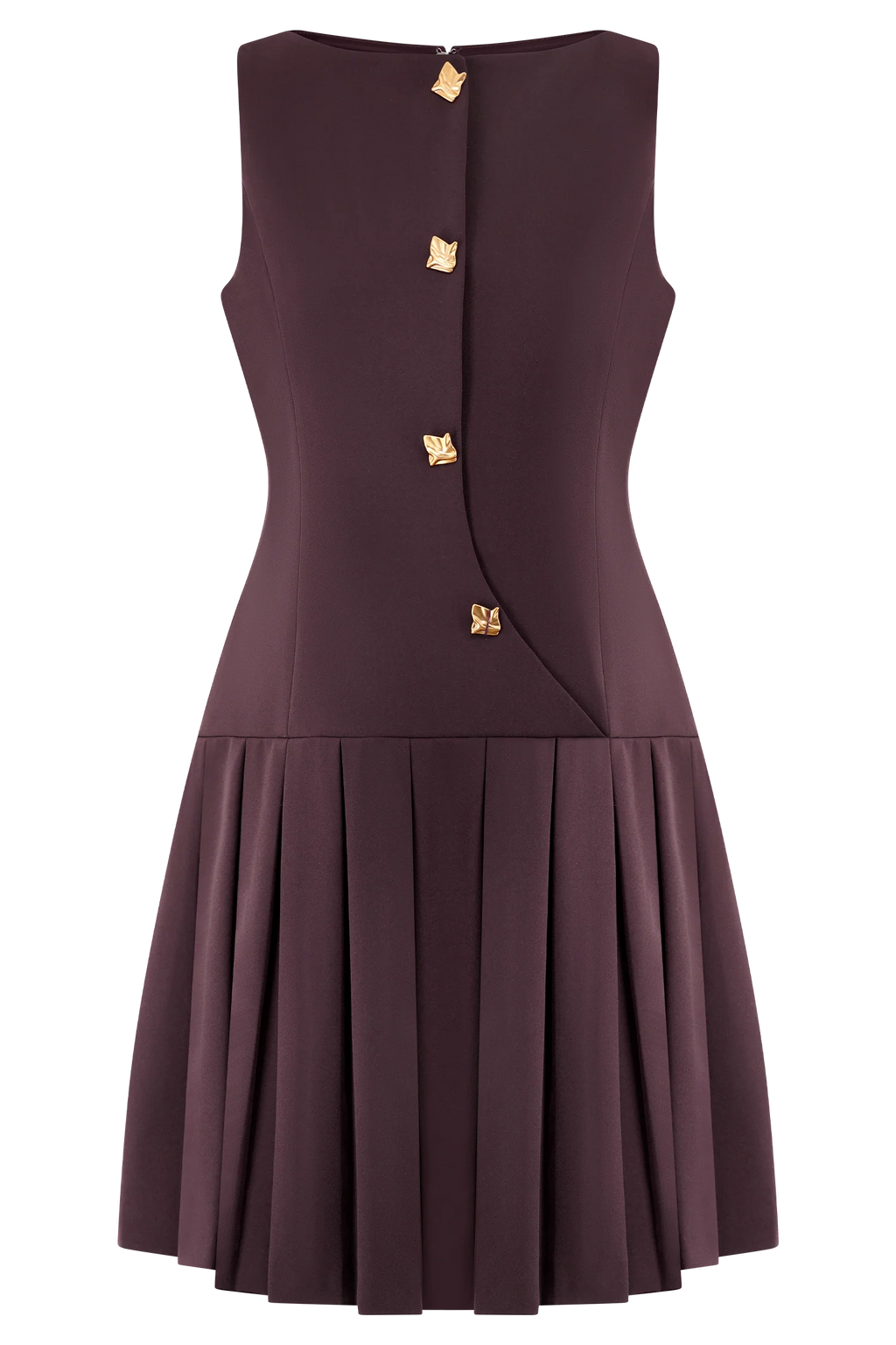 Mackenzie Sleeveless Pleated Mini Dress - Mahogany
