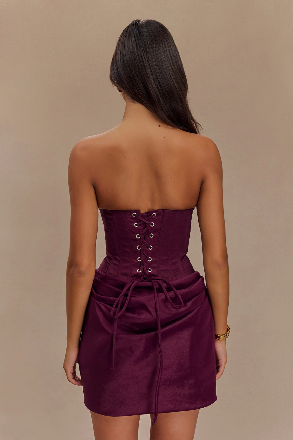 Sasha Taffeta Strapless Corset Mini Dress - Plum