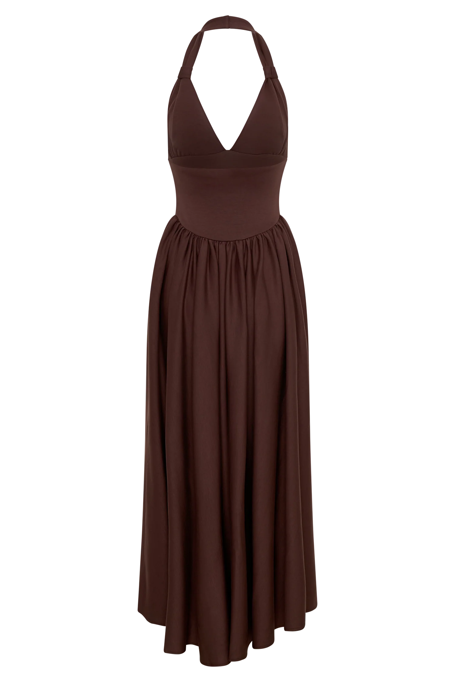Angelina Scuba Halter Midi Dress - Chocolate
