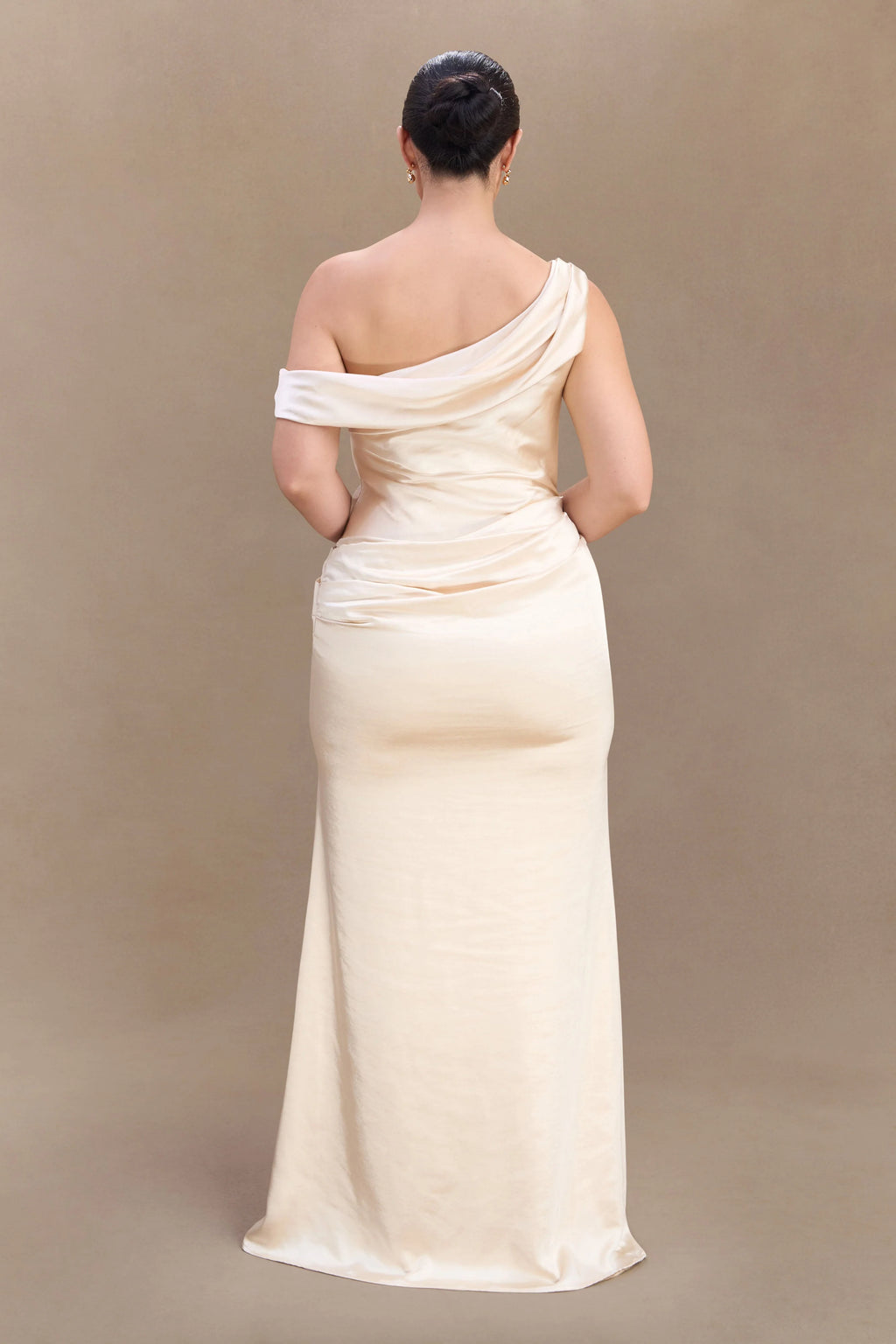 Dalia Off Shoulder Satin Maxi Dress - Blush Gold
