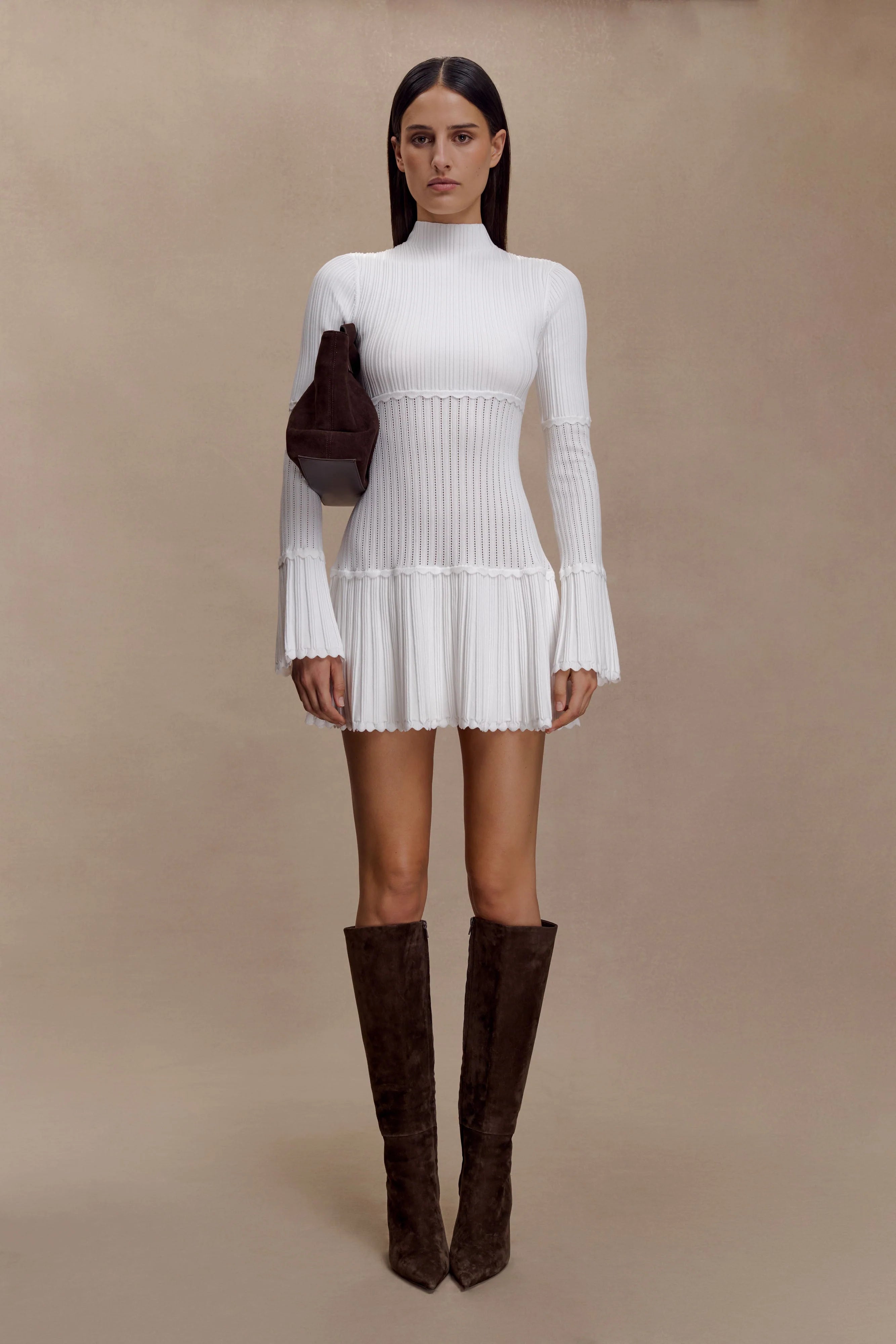 Adena Pointelle Knit Mini Dress - Ivory