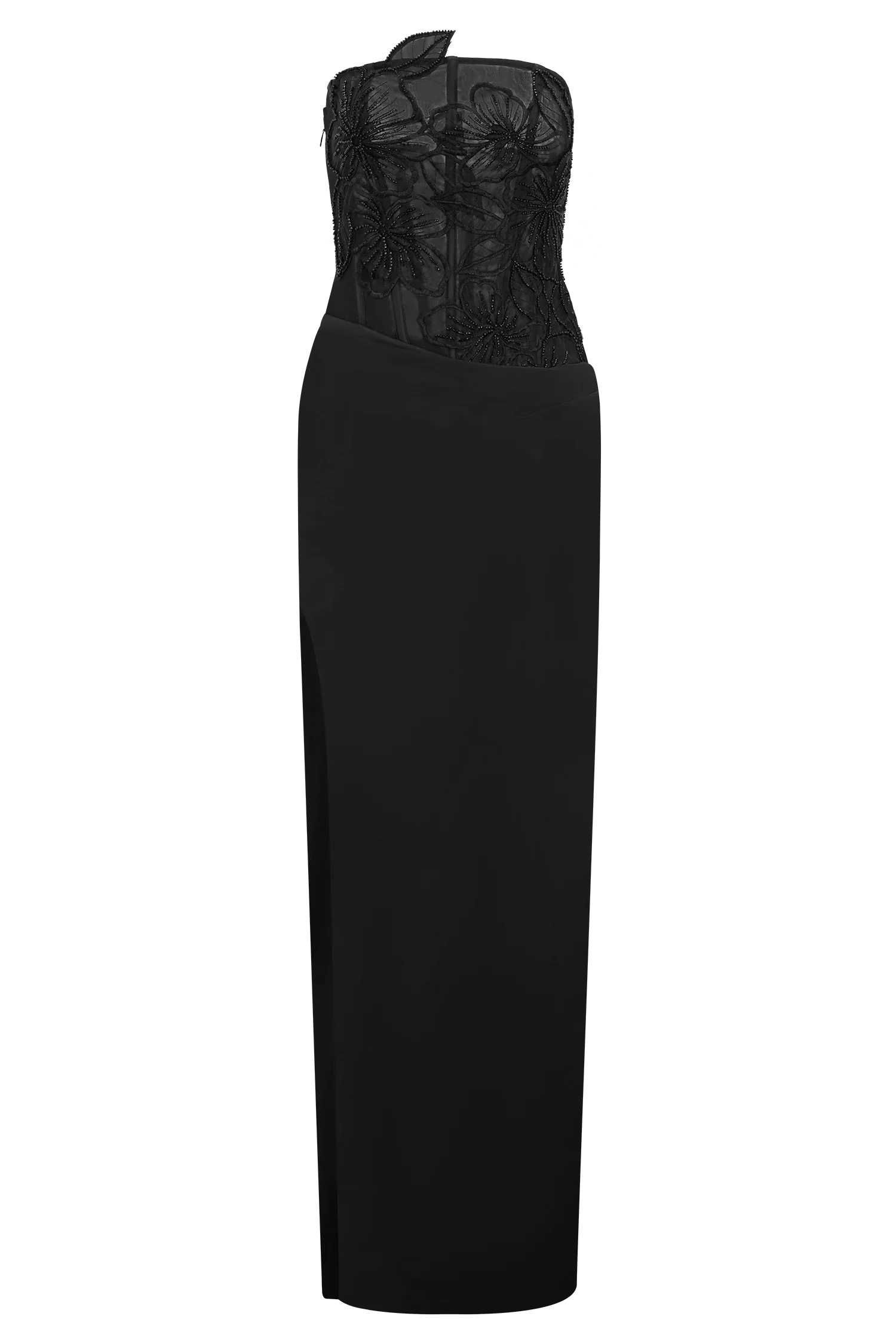 Asha Floral Mesh And Satin Maxi Dress - Black