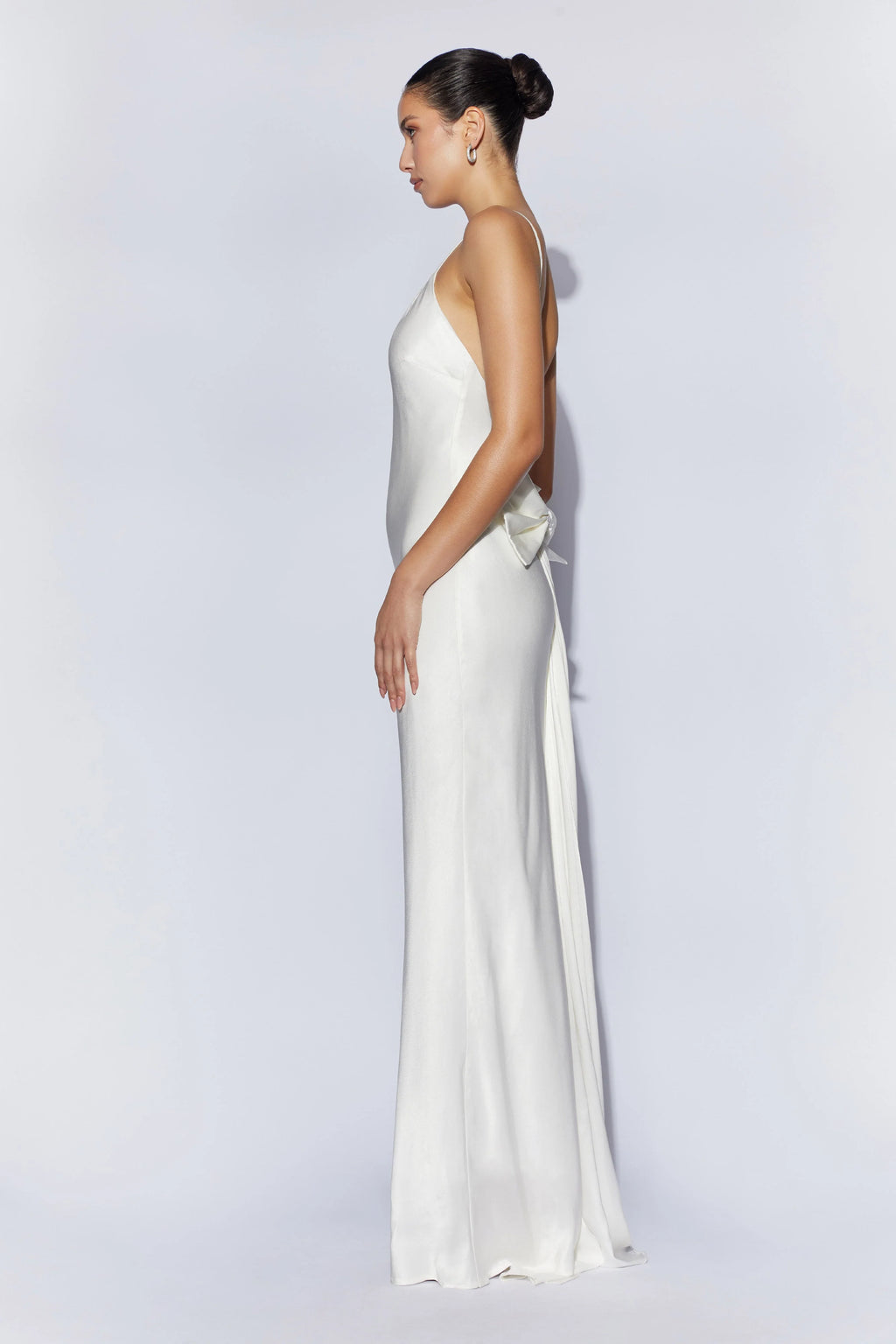 Kailey Low Back Maxi Dress With Bow Train - White