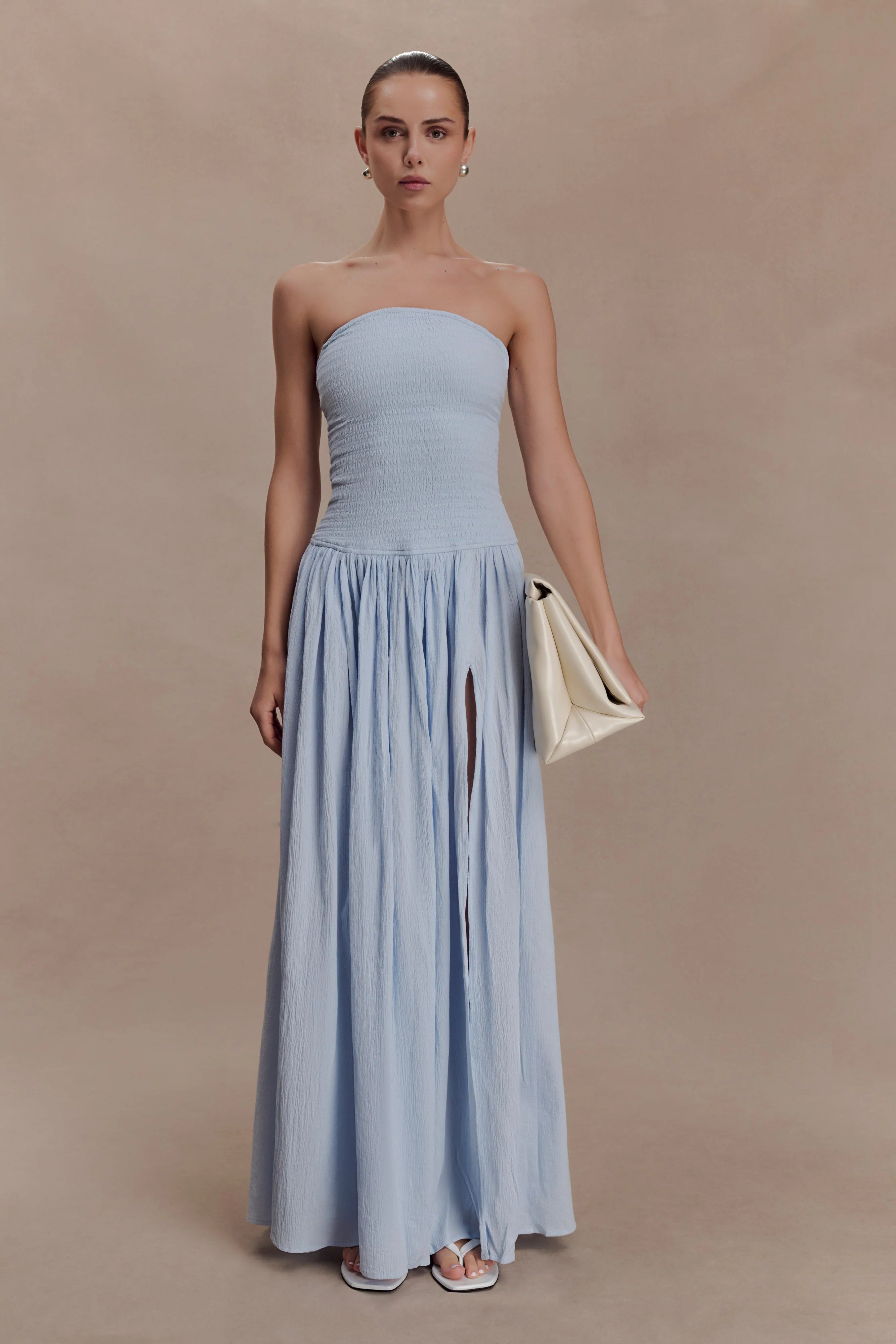 Maureen Cotton Shirring Maxi Dress - Powder Blue