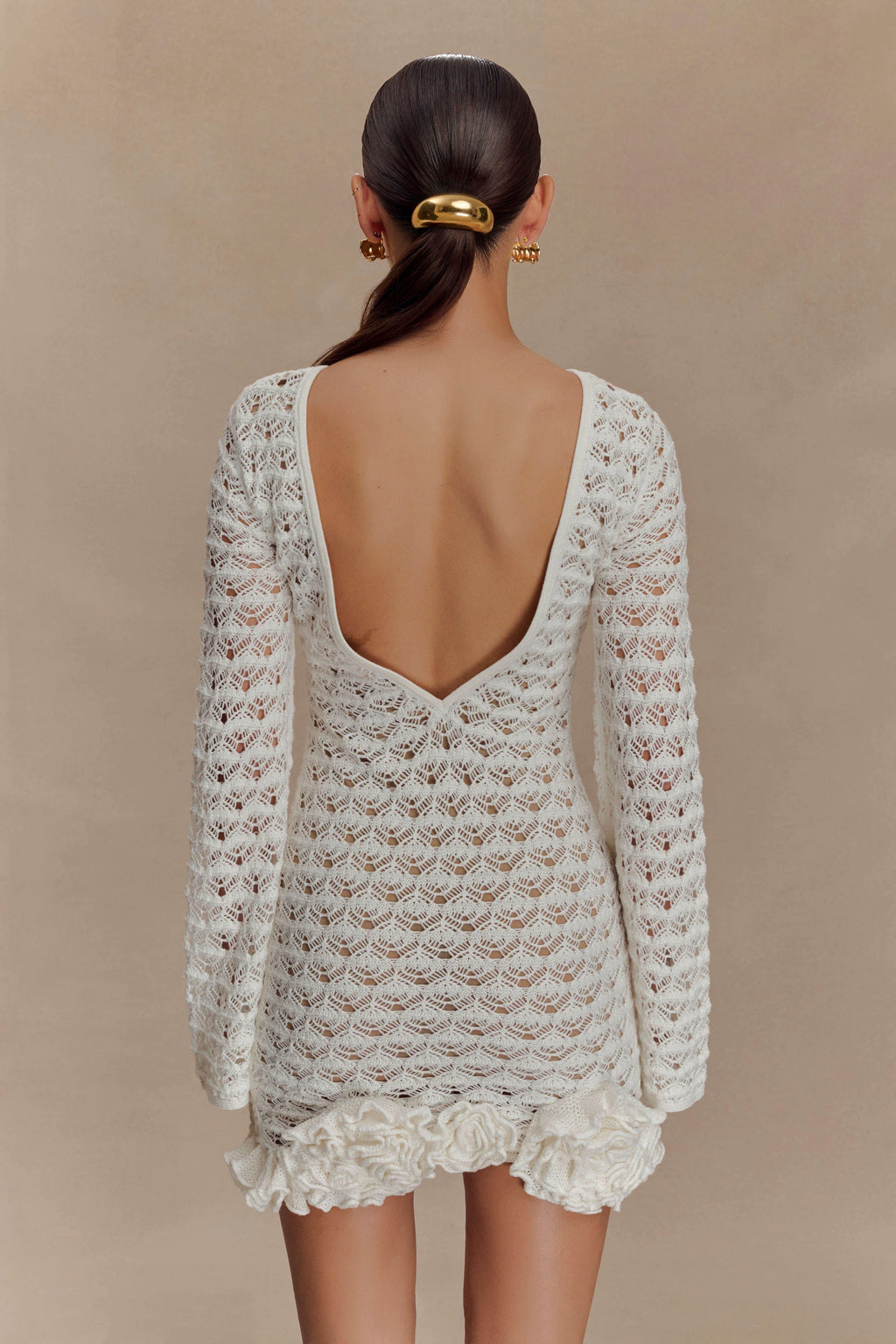 Aileen Ruffle Crochet Mini Dress - Ivory