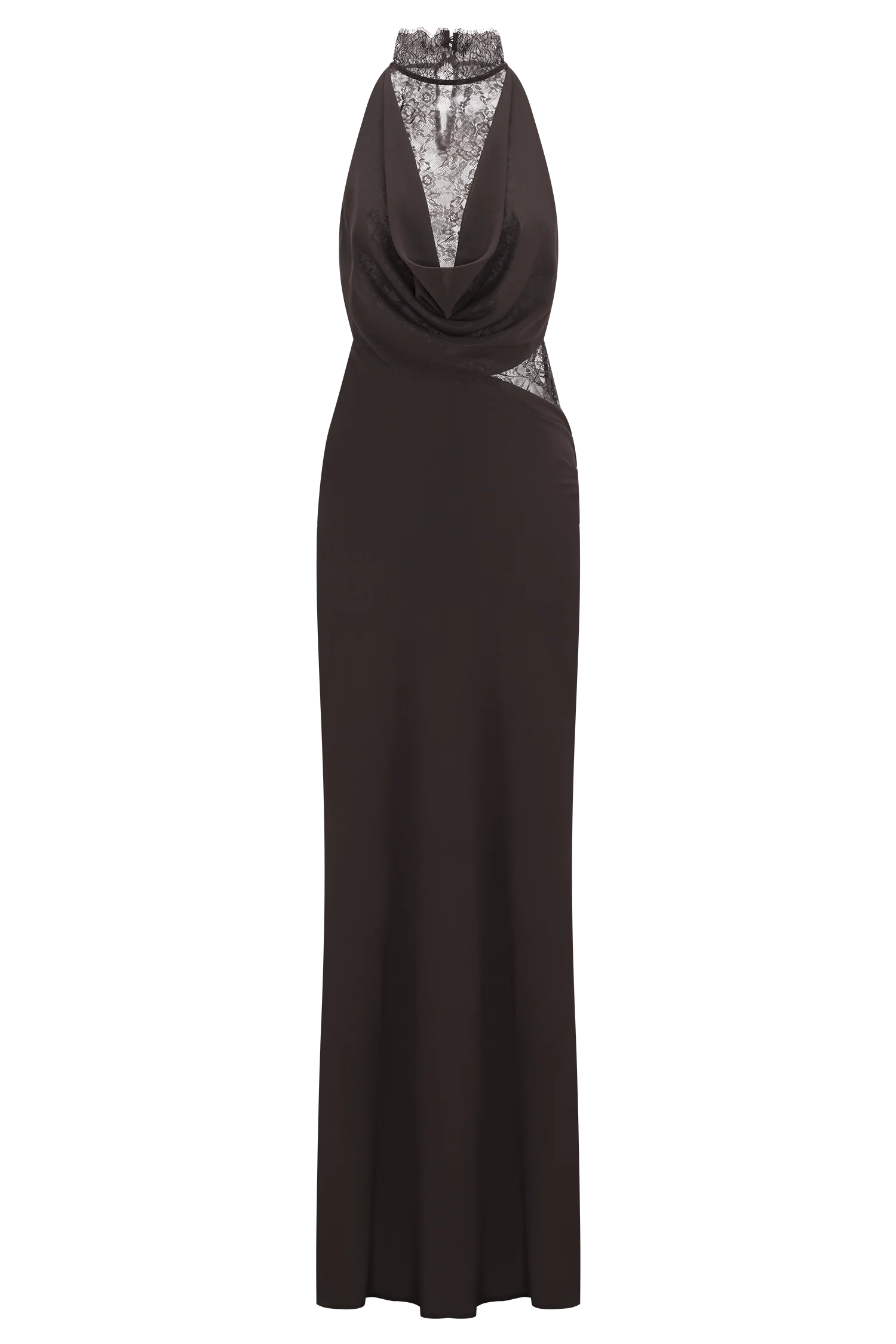 Arra Chiffon And Lace Halter Maxi Dress - Cacao Brown