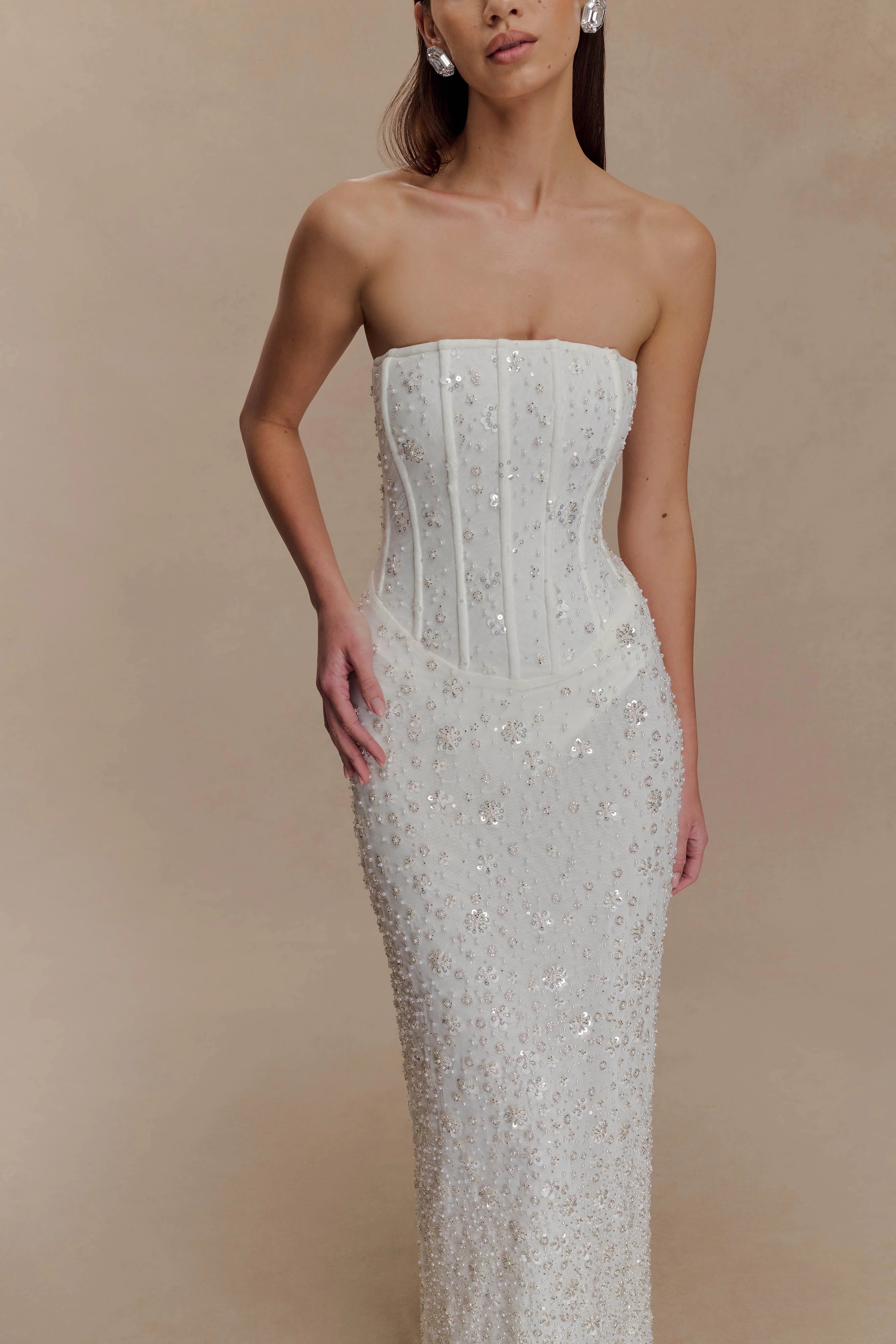 Gemma Strapless Embellished Maxi Dress - Ivory