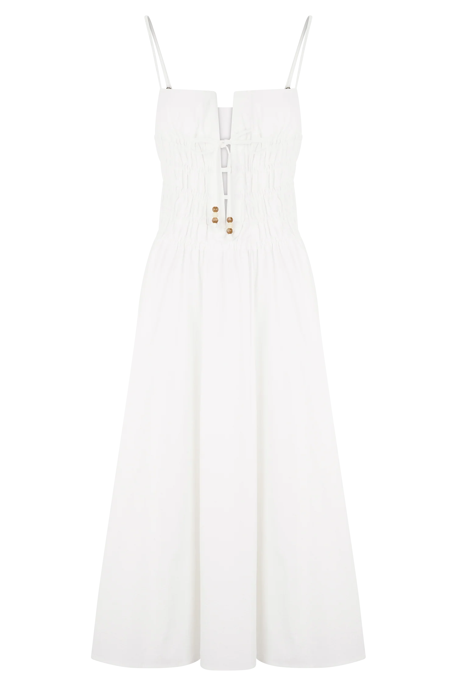 Elias Shirred Cotton Midi Dress - White