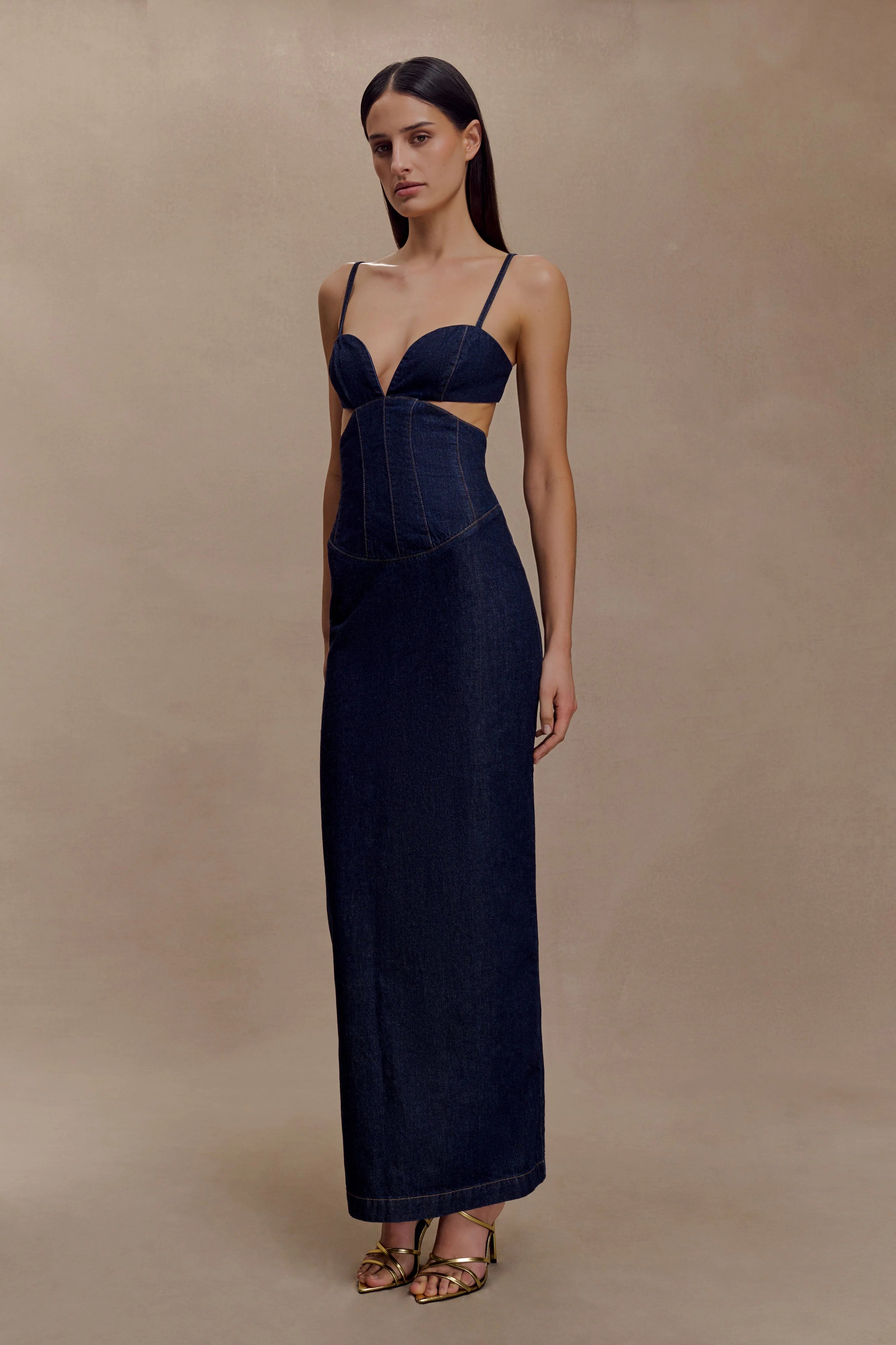 Amila Denim Cupped Maxi Dress - Indigo Blue