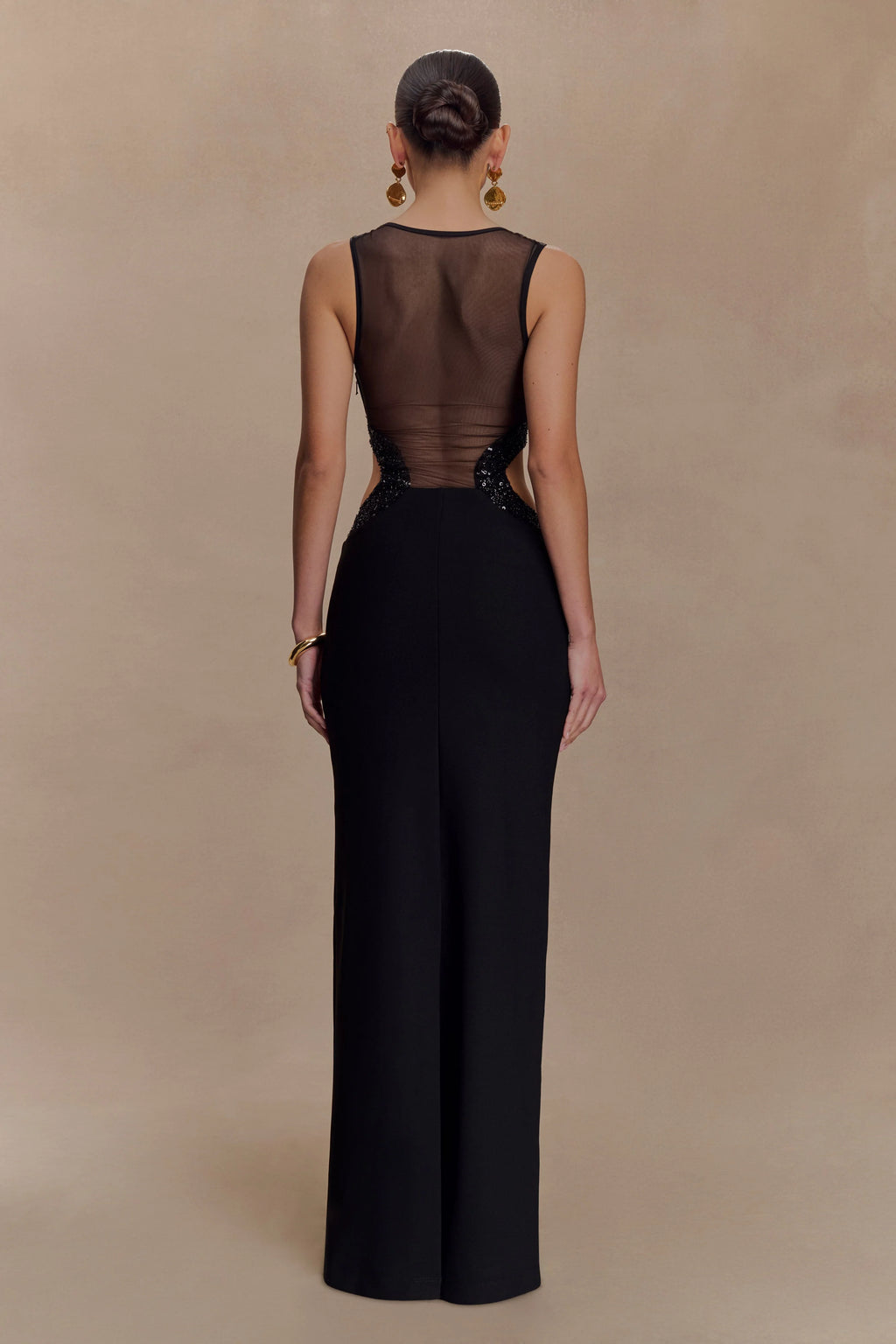 Angelique Beaded Crepe Maxi Dress - Black