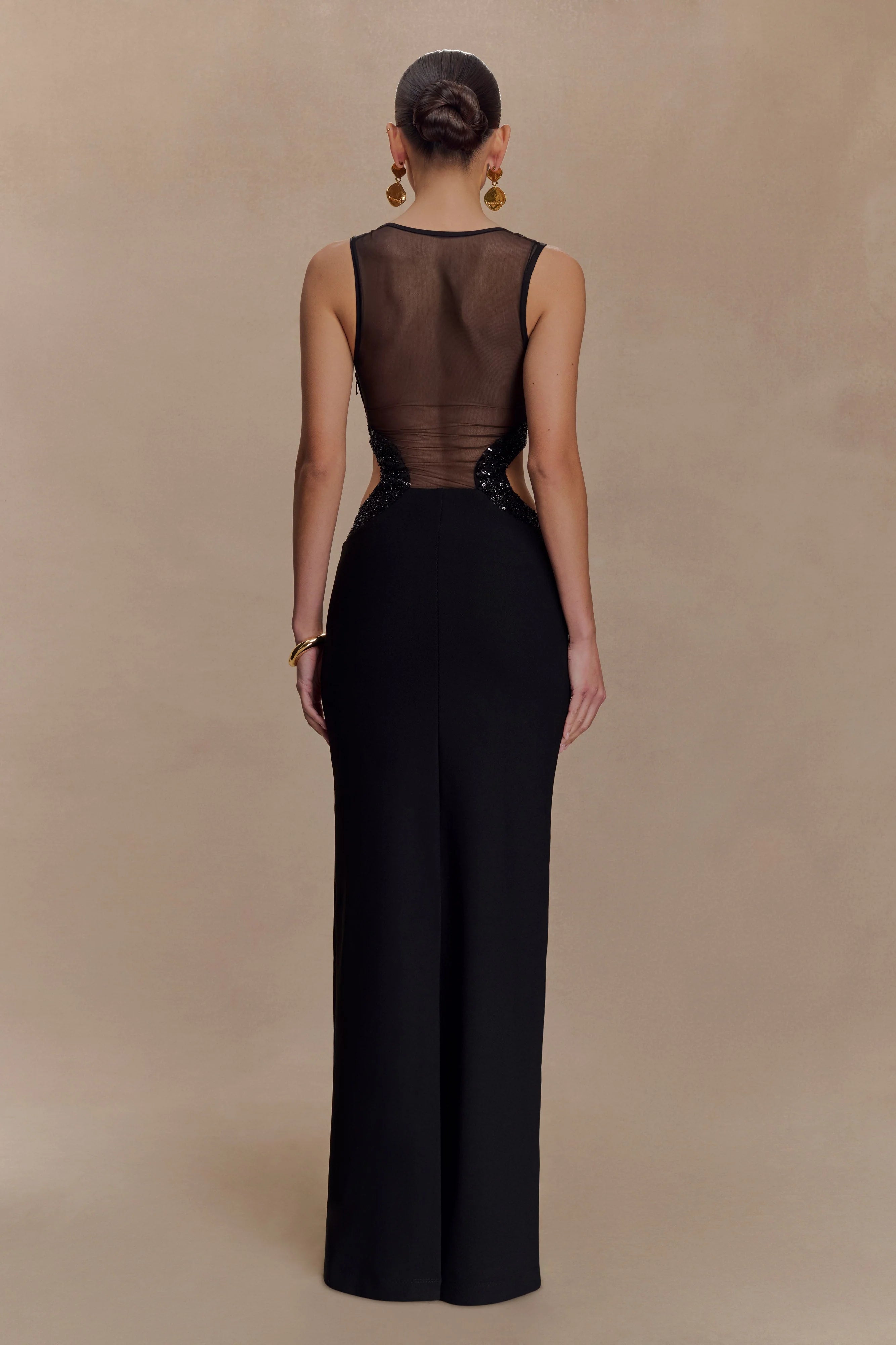 Angelique Beaded Crepe Maxi Dress - Black