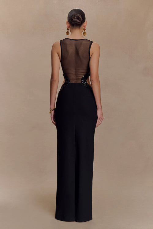 Angelique Beaded Crepe Maxi Dress - Black