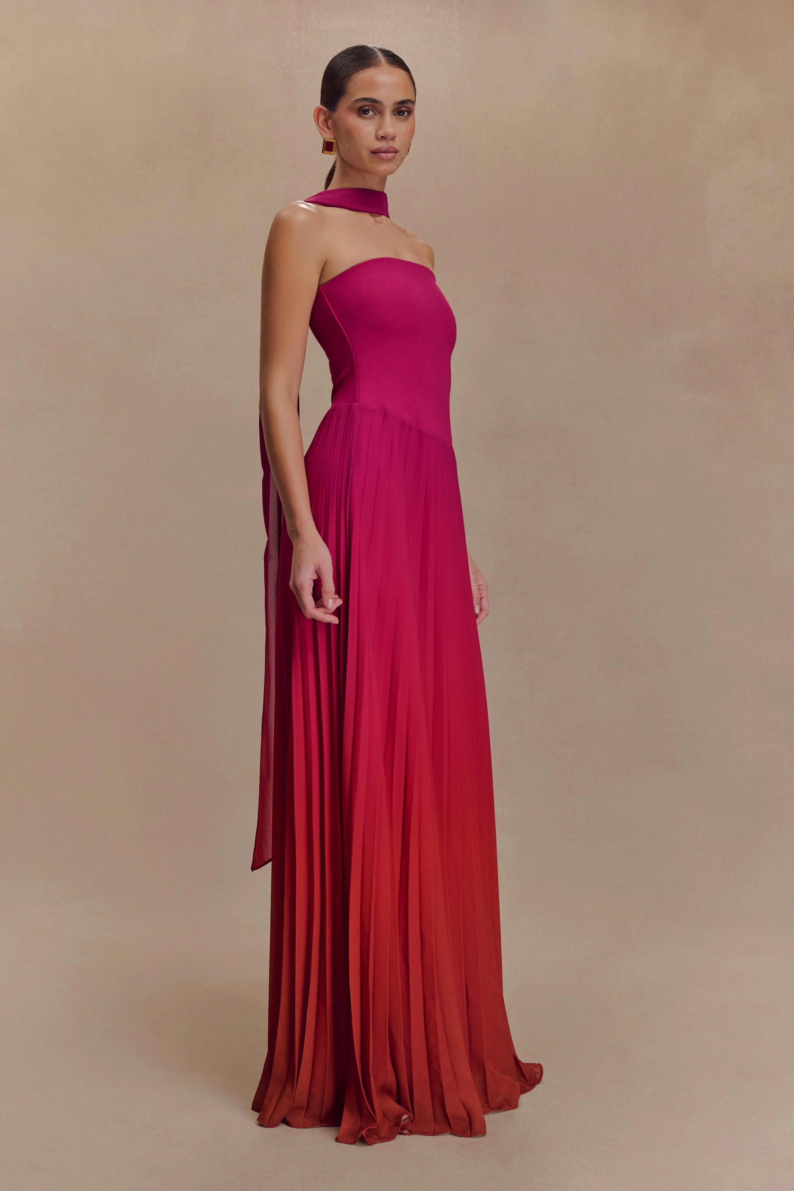Caira Chiffon Scarf Maxi Dress - Ombre Dark Pink