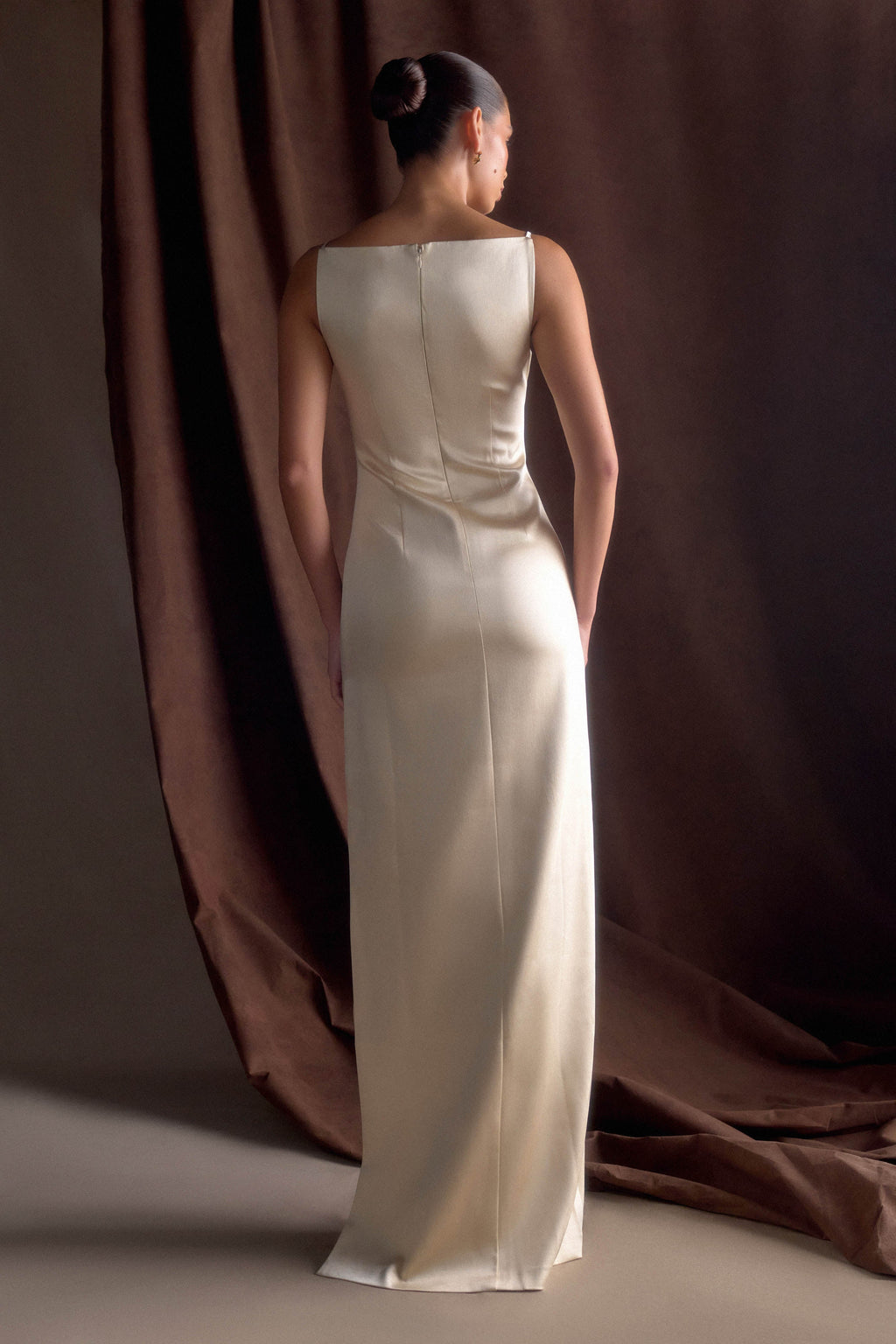 Violet Sleeveless Satin Maxi Dress - Blush Gold