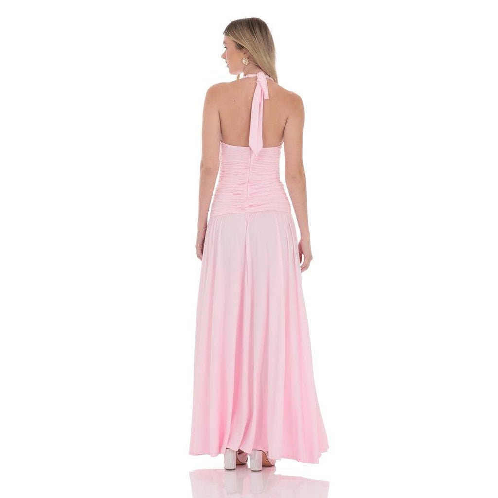 Halter Drop Waist Maxi Dress in Pink