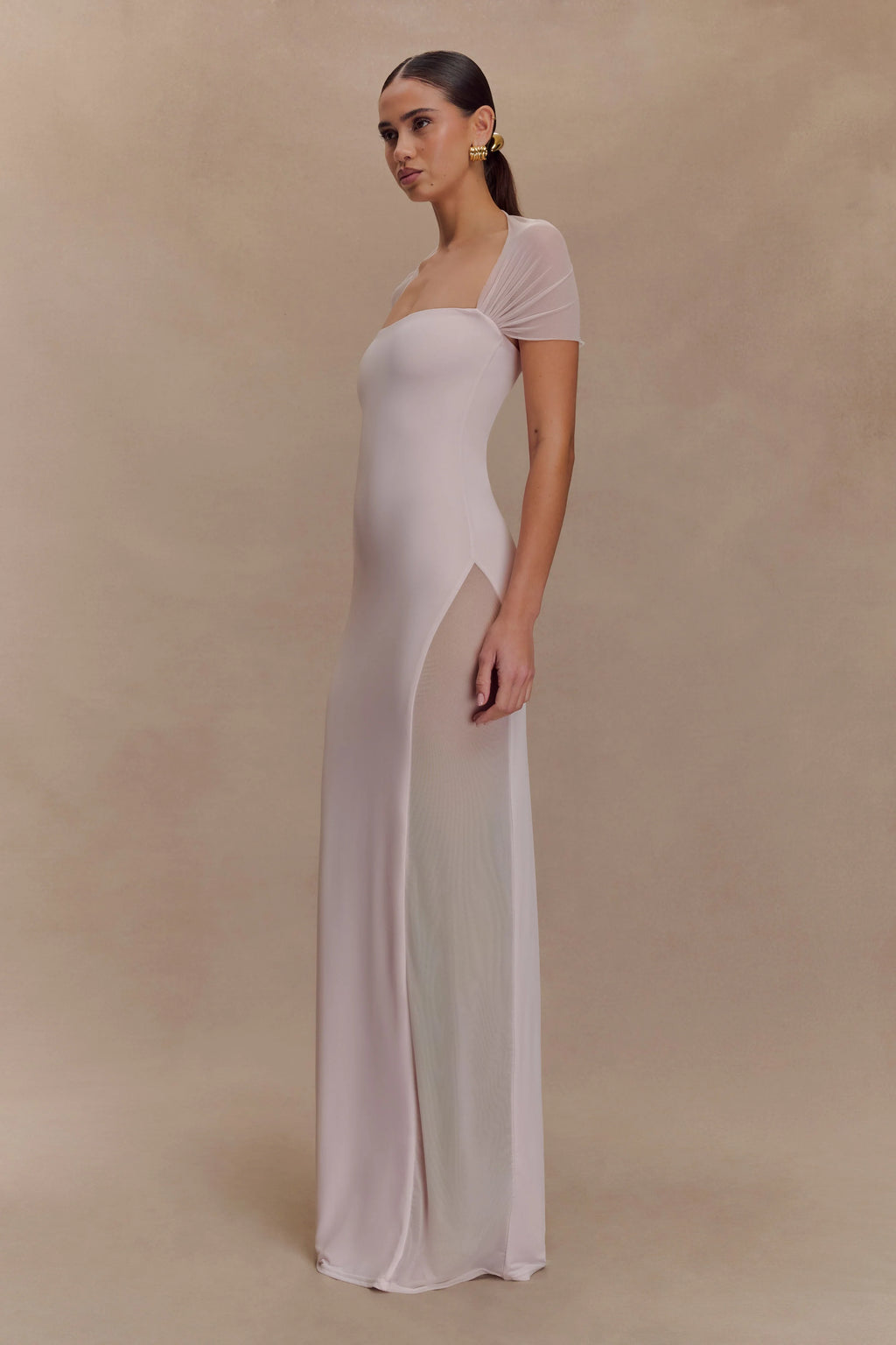 Wyatt Slinky And Mesh Maxi Dress - Pale Pink