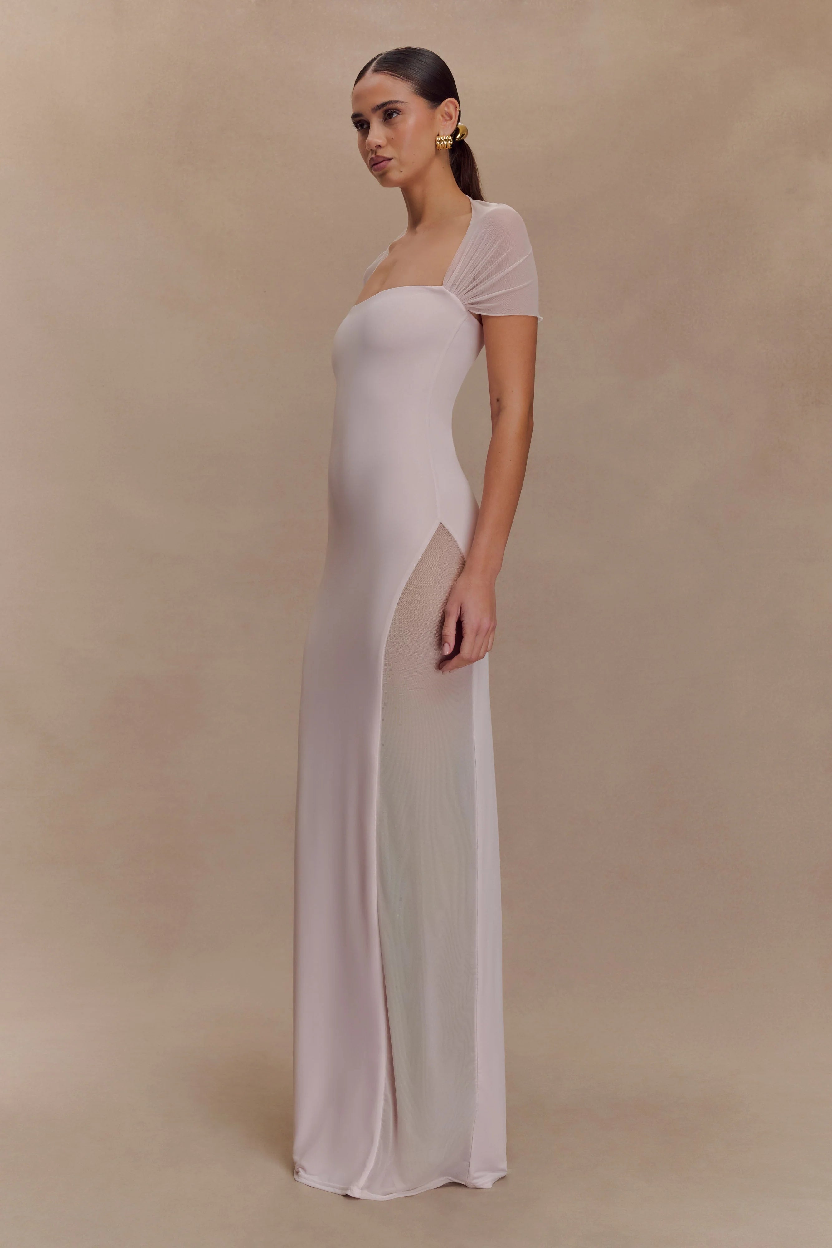 Wyatt Slinky And Mesh Maxi Dress - Pale Pink