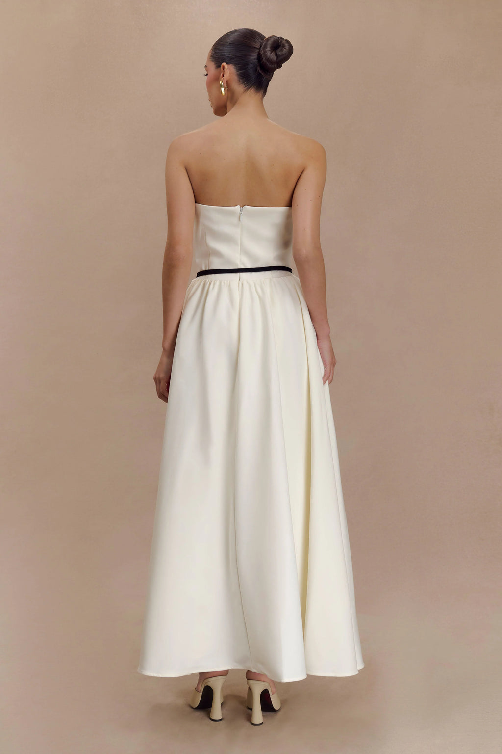 Penny Strapless Contrast Midi Dress - Ivory & Burgundy