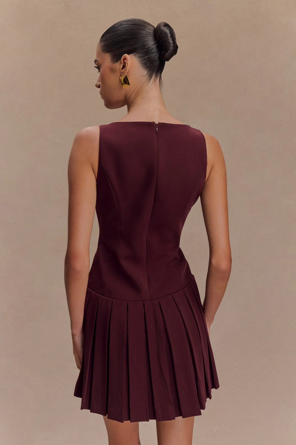 Mackenzie Sleeveless Pleated Mini Dress - Mahogany