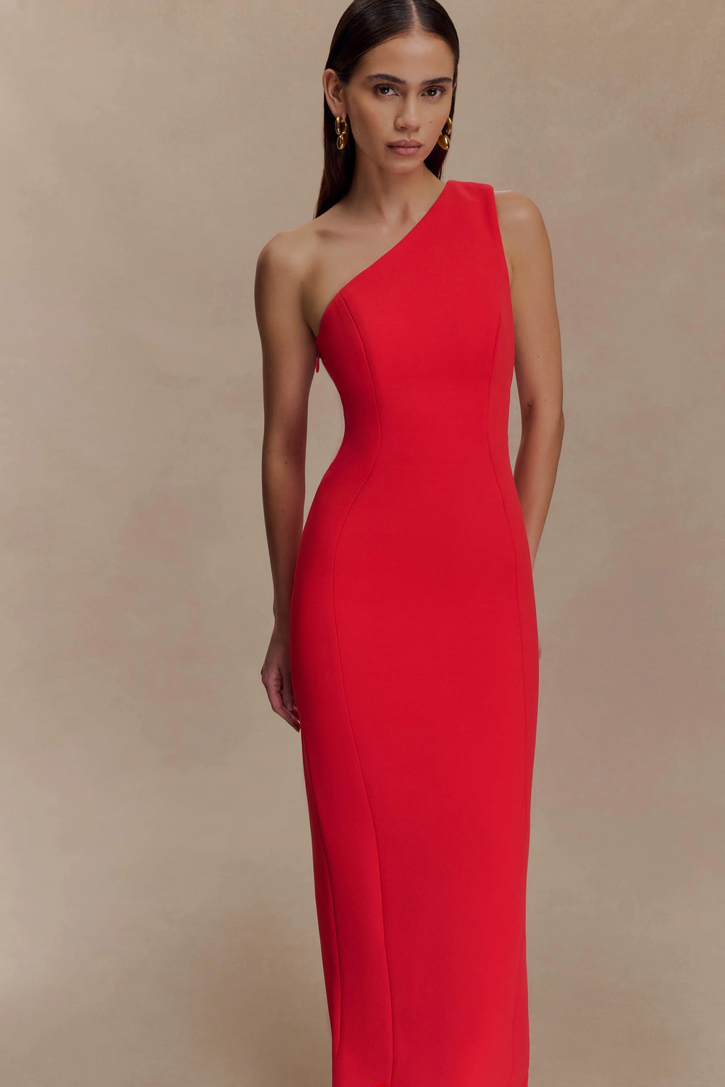Milena One Shoulder Crepe Maxi Dress - Red