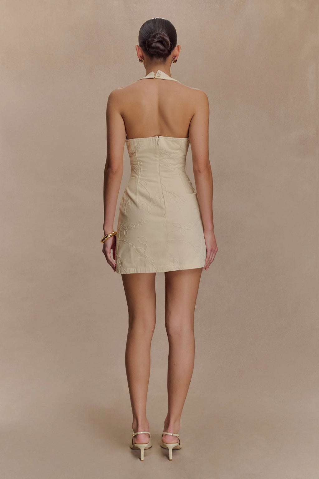 Ebony Embroidered Denim Mini Dress - Cream