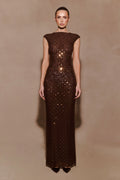 Samara Sleeveless Diamante Maxi Dress - Chocolate