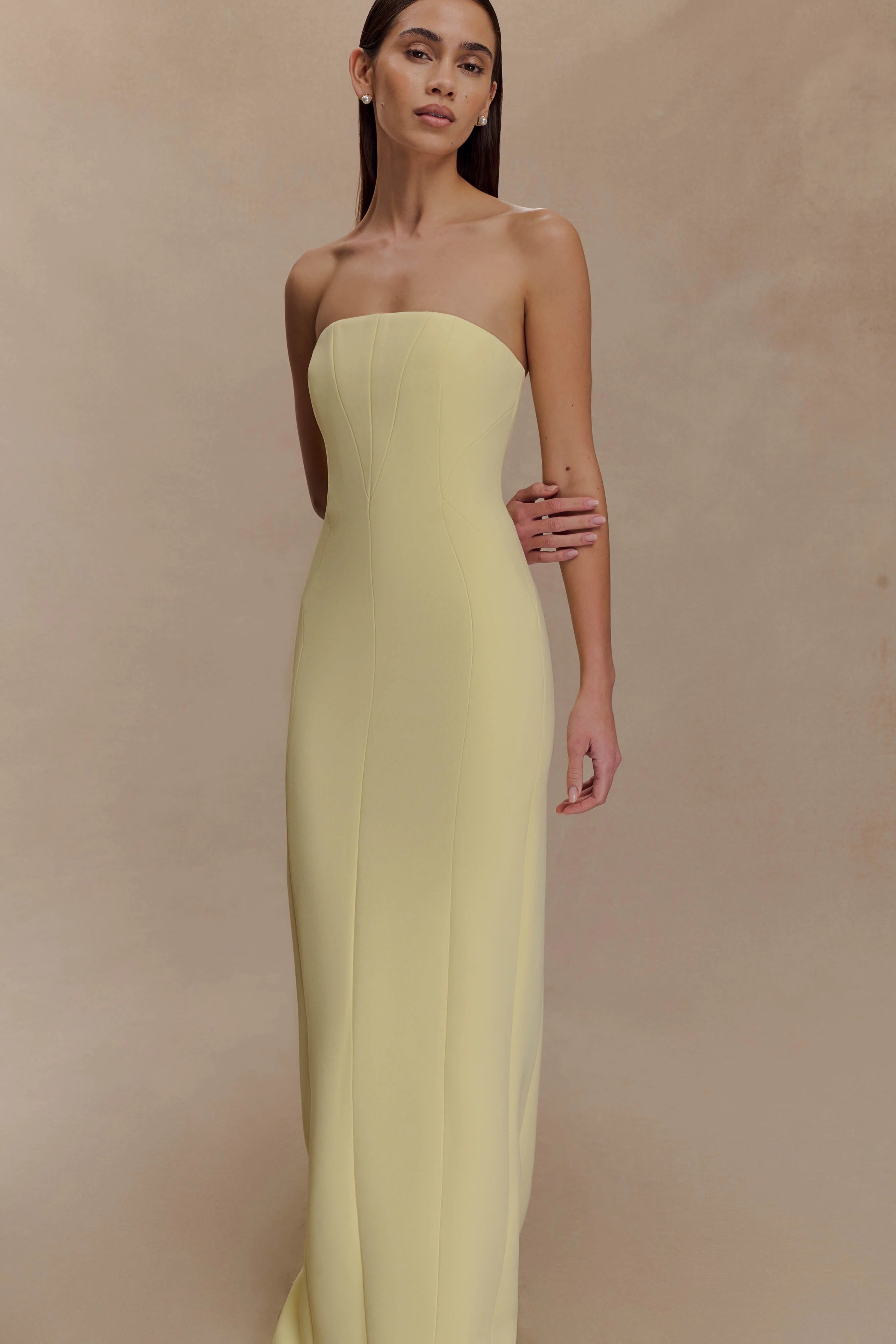 Kalila Strapless Crepe Maxi Dress - Lemon