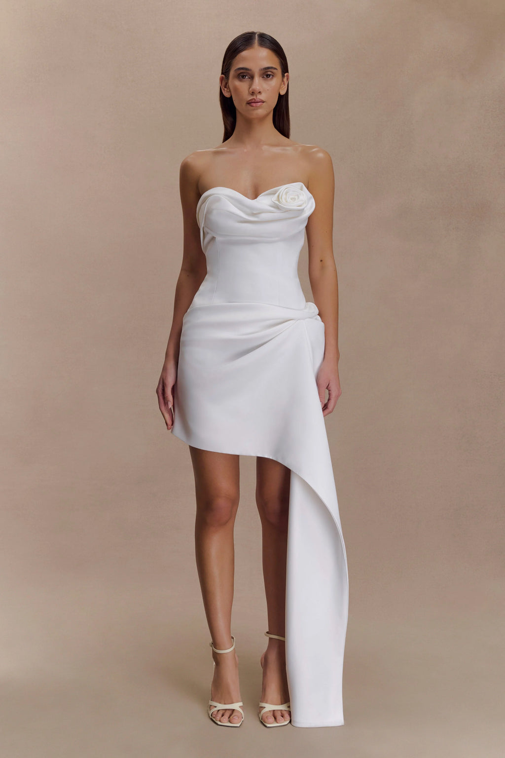 Evianna Strapless Gathered Mini Dress - White