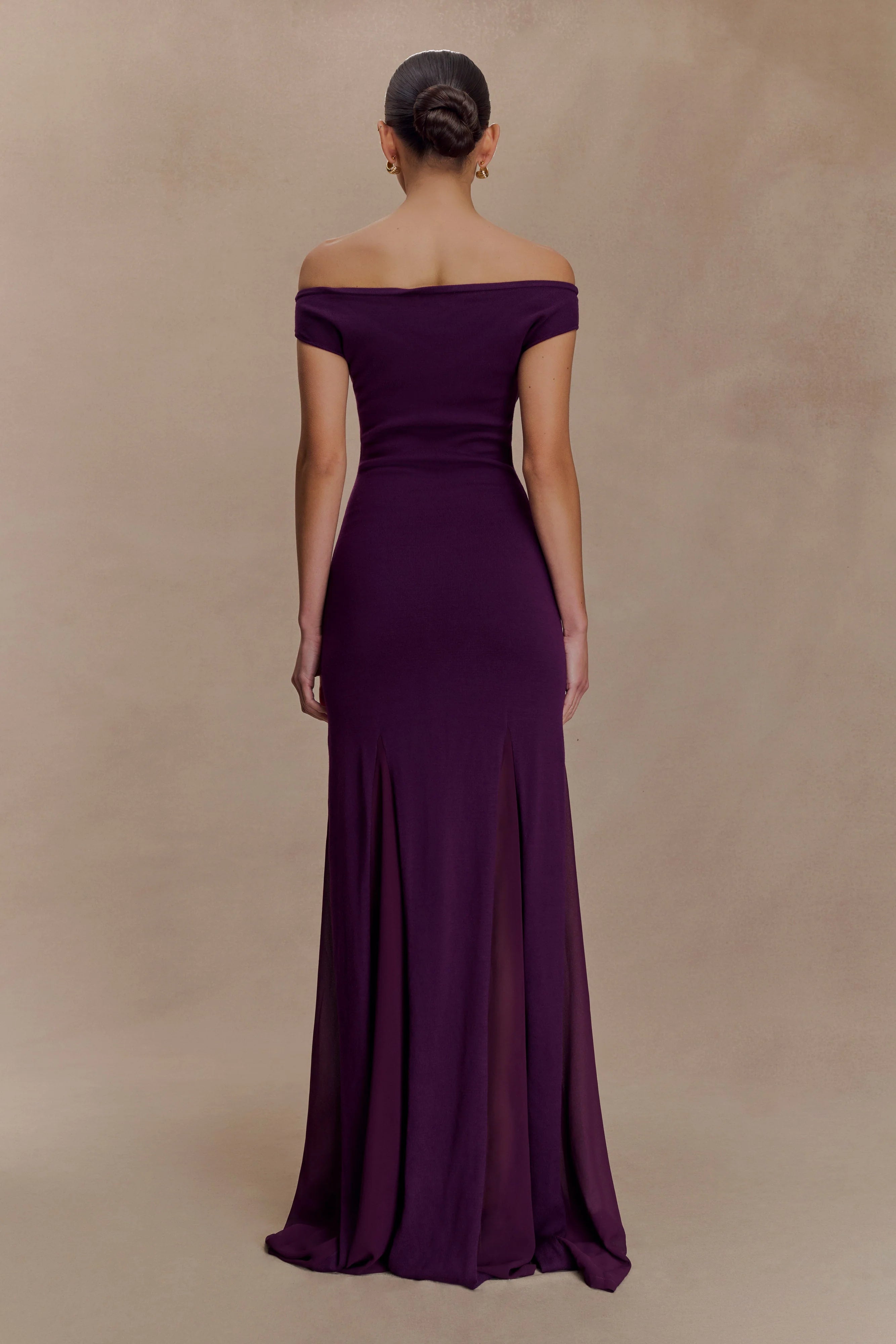 Nesta Embroidery Off Shoulder Knit Dress - Plum