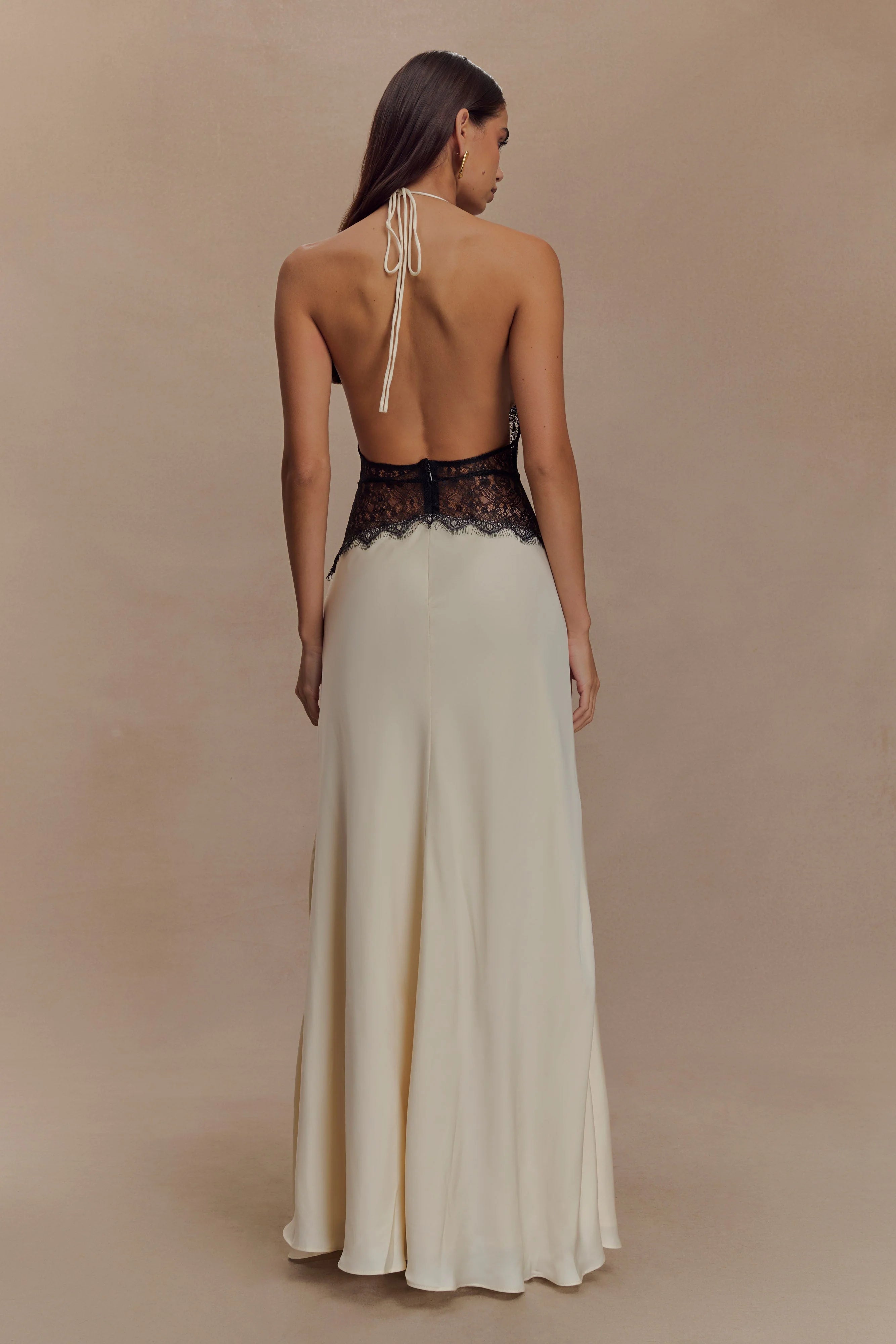 Dinah Lace And Satin Maxi Dress - Black/Ivory