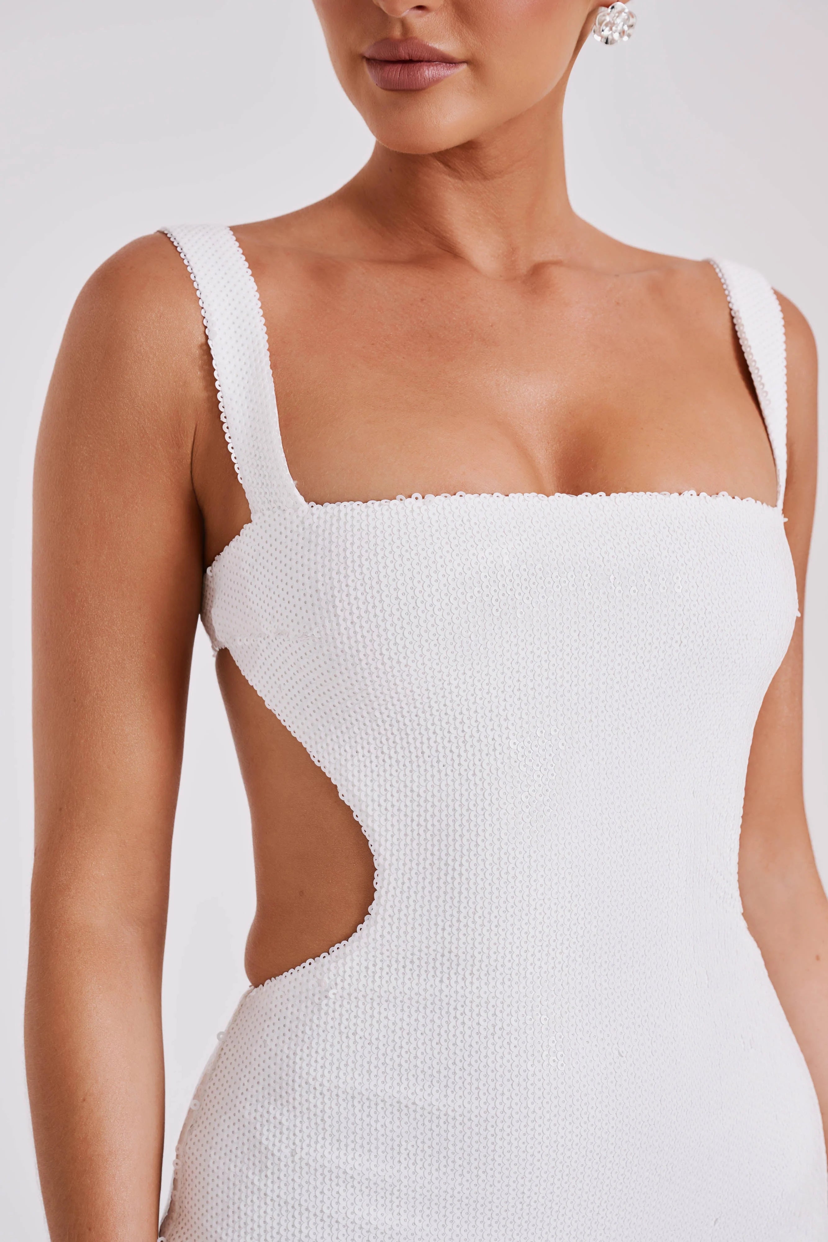 Adoria Sequin Cut Out Maxi Dress - White