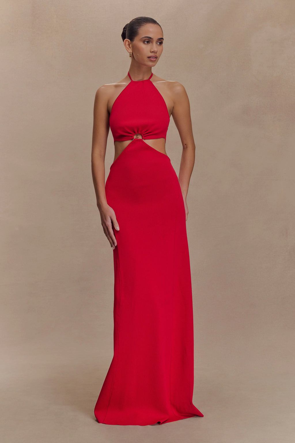 Marlowe Halter Knit Maxi Dress - Red