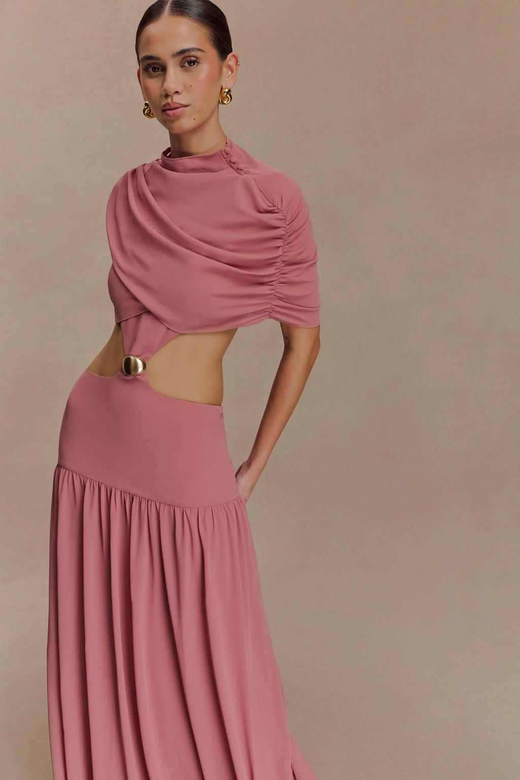 Georgina Chiffon Midi Dress - Burnt Rose