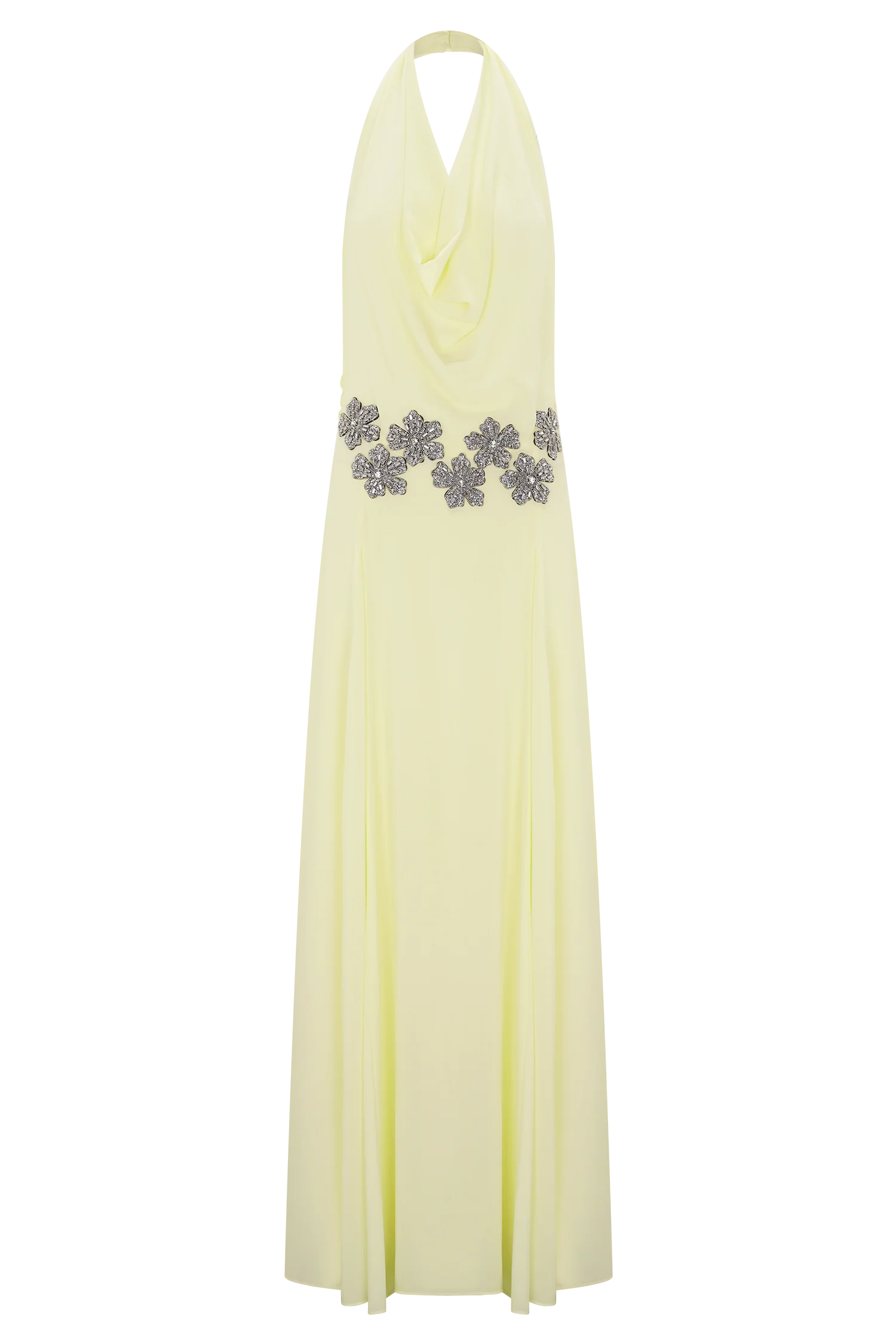 Santal Floral Chiffon Halter Maxi Dress - Lemon