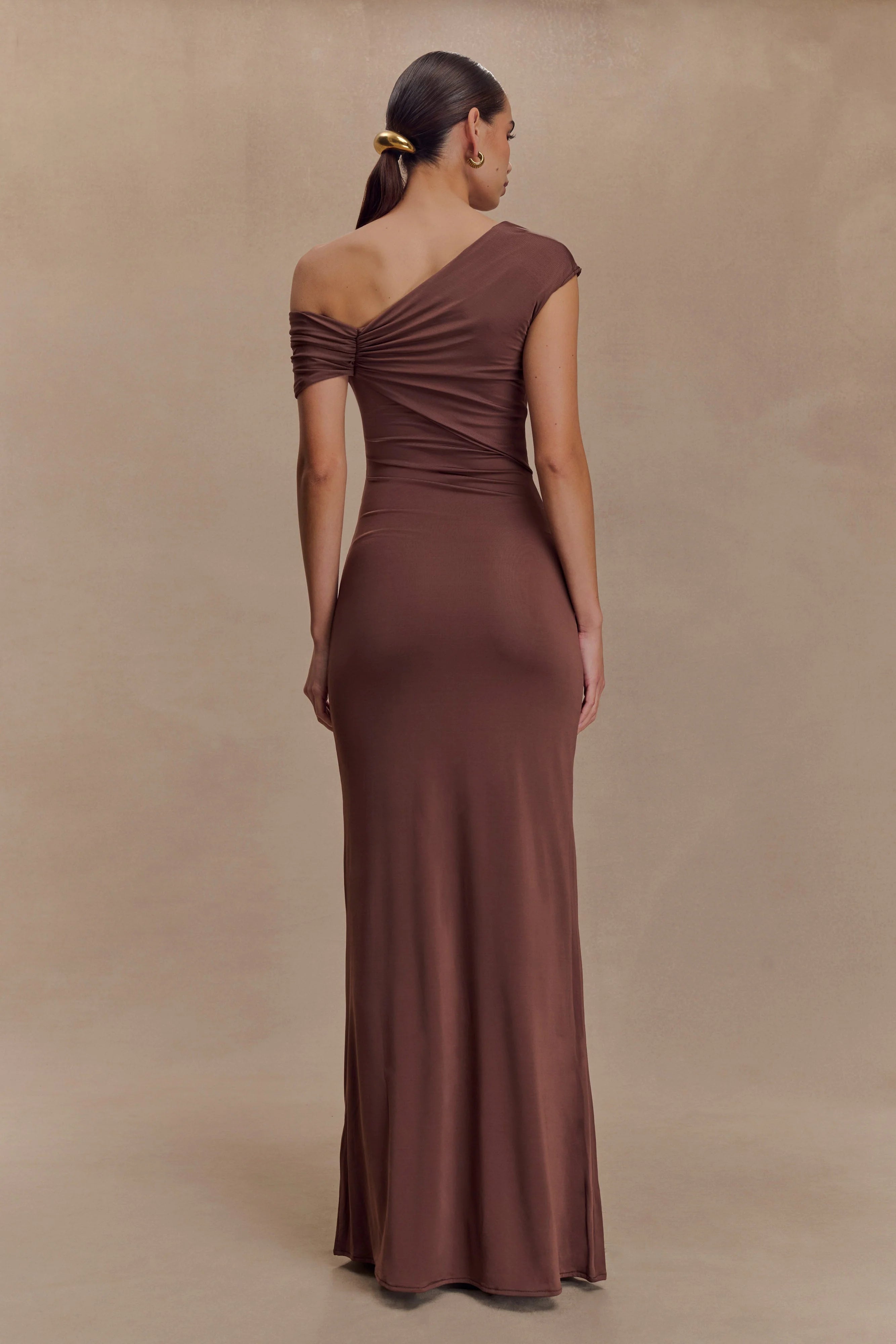Ashford Asymmetrical Slinky Maxi Dress - Chocolate